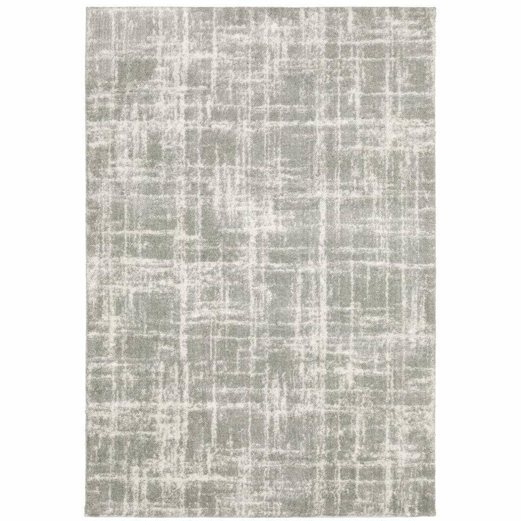HomeRoots 509882 6 x 9 ft. Gray & Ivory Abstract Shag Power Loom Stain Resistant Rectangle Area Rug