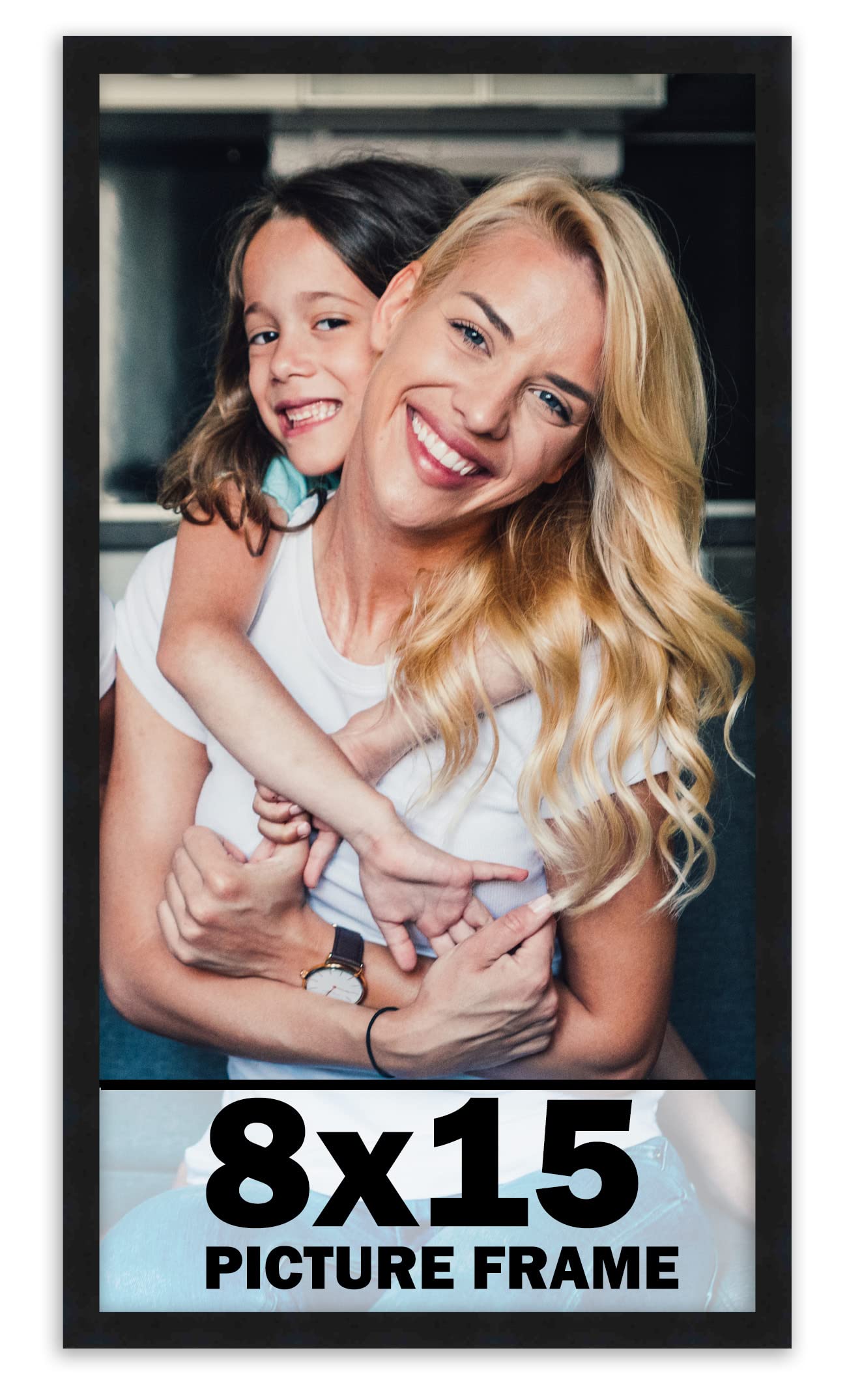 8x15 Frame Black Picture Frame - Complete Modern Photo Frame Includes UV Acrylic Shatter Guard Front, Acid Free Foam Backing Boa