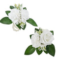 Meldel Prom Corsage and Boutonniere Set, Groomsmen Groom Artificial Boutonniere for Men Wedding, White Rose Wrist Corsage Bridal