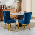 Soarflash Velvet Dining Chairs Set Of 2, Tall Back Side Chair, Modern Upholstered Side Chair With Button Back Ring, Gold Plated