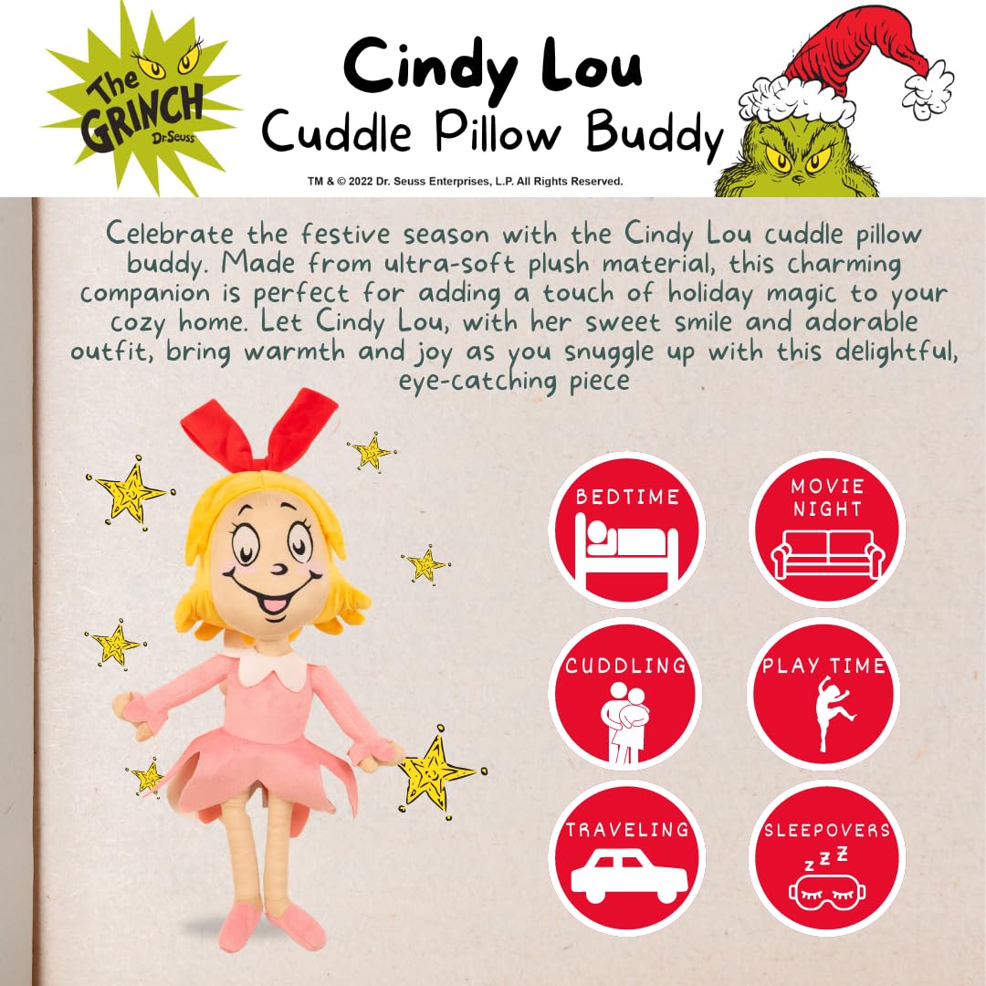 Franco Dr. Seuss The Grinch Cindy Lou Holiday & Christmas Bedding Super Soft Plush Cuddle Pillow Buddy, (Officially Licensed Pro