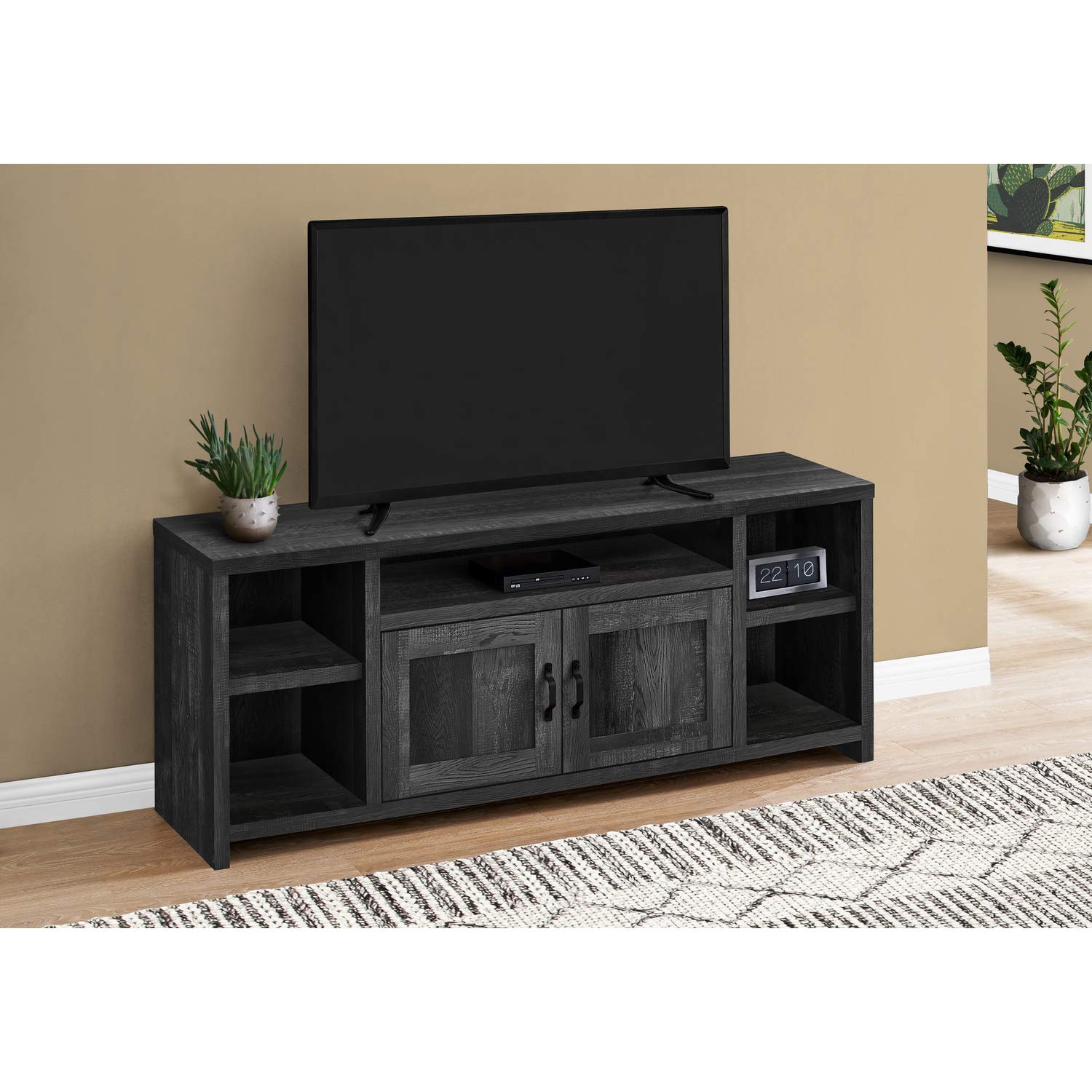 Monarch Specialties I 2743 Tv Stand, 60 Inch, Console, Media Entertainment Center, Storage Cabinet, Living Room, Bedroom, Laminate, Black, Transitional