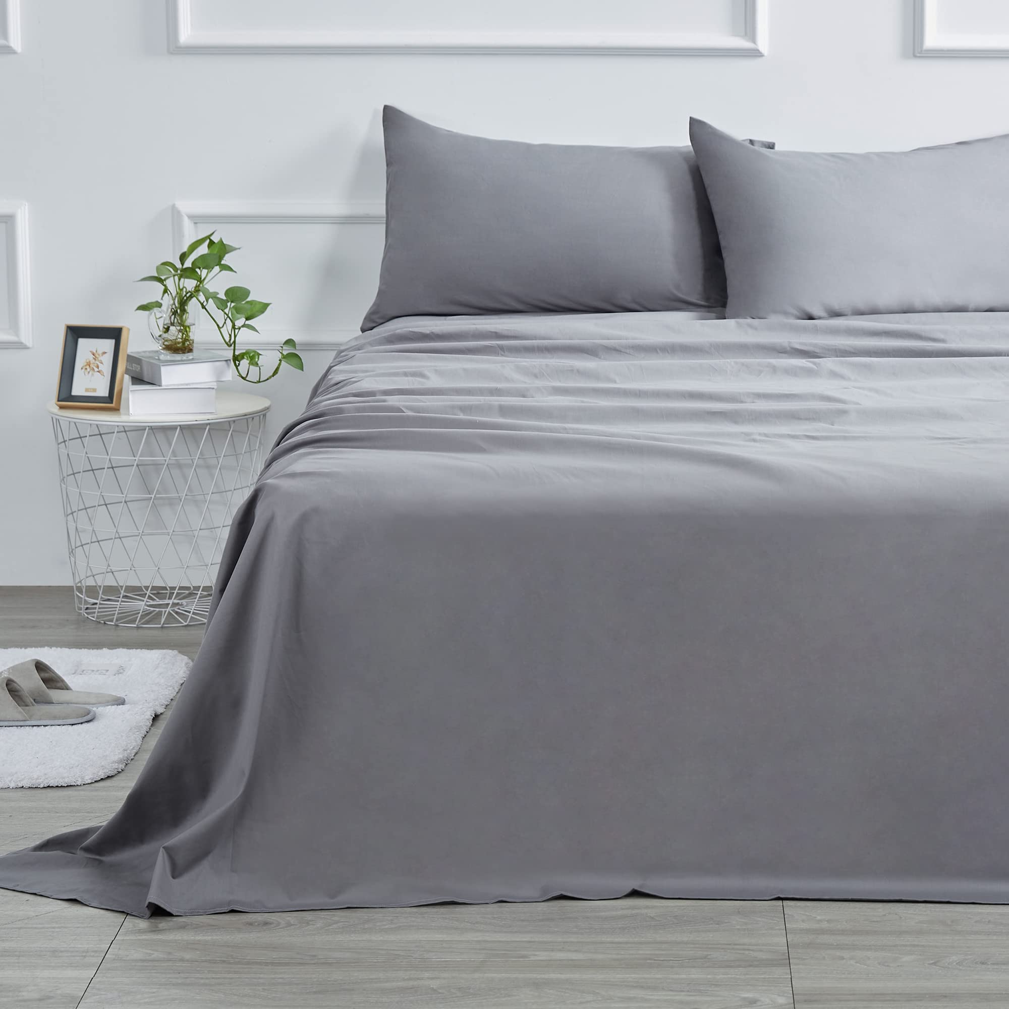 Best Season 400 Thread Count Cotton Queen Size Sheet Set (Gray Color) 4 Piece - 100% Long Staple Cotton Sheets Set, Soft Cotton