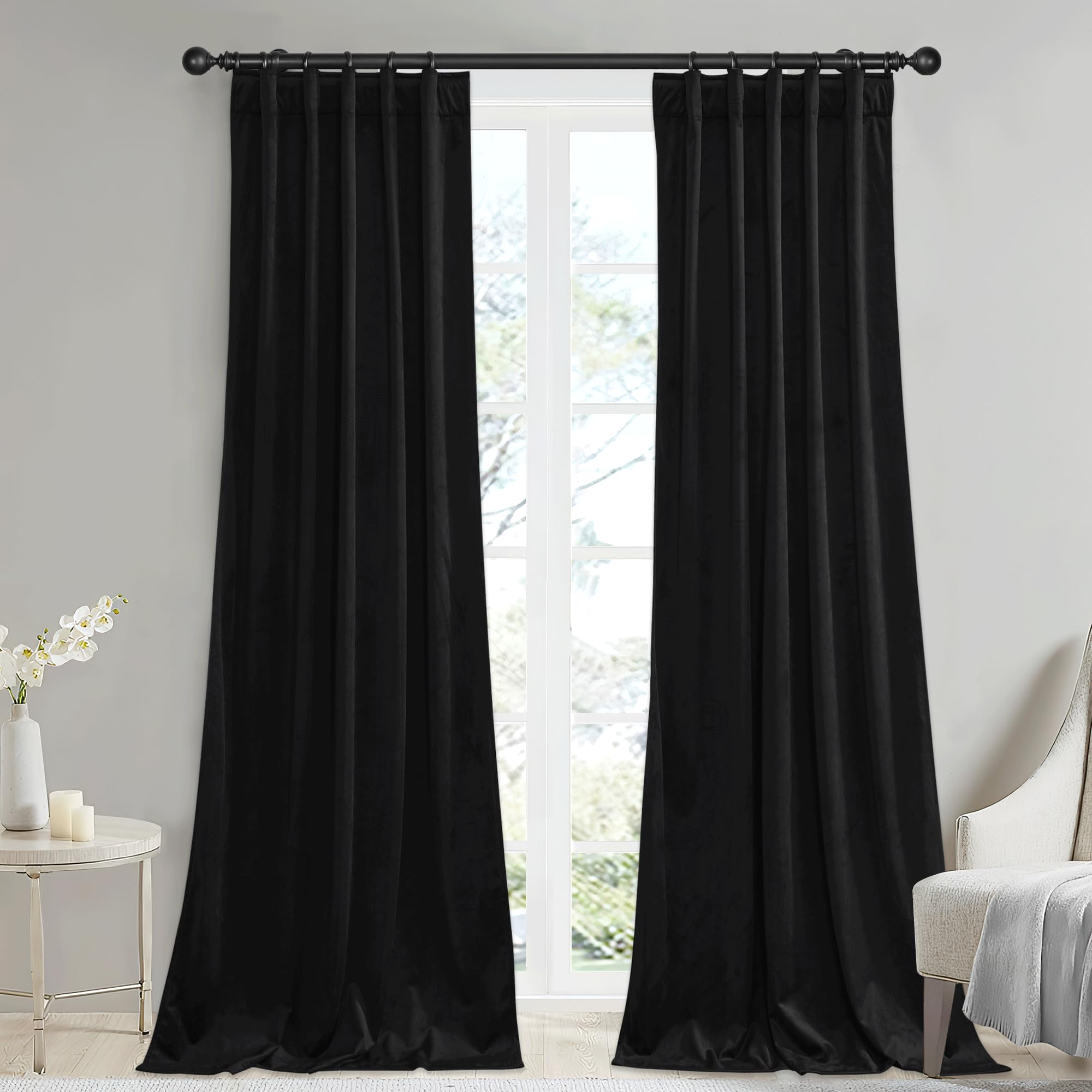 Stangh 90 Inch Length Black Velvet Curtains Room Darkening Privacy For Office, Thick Blackout Backdrops For Theater Movie Luxury
