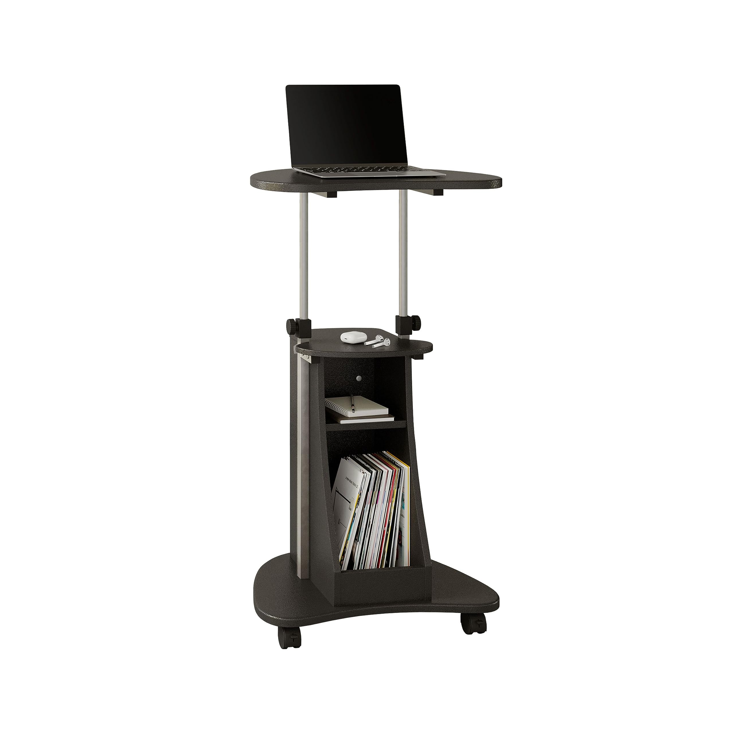 Techni Mobili Sit-To-Stand Rolling Adjustable Height Laptop Cart With Storage, Graphite, 22 X 16 X 46