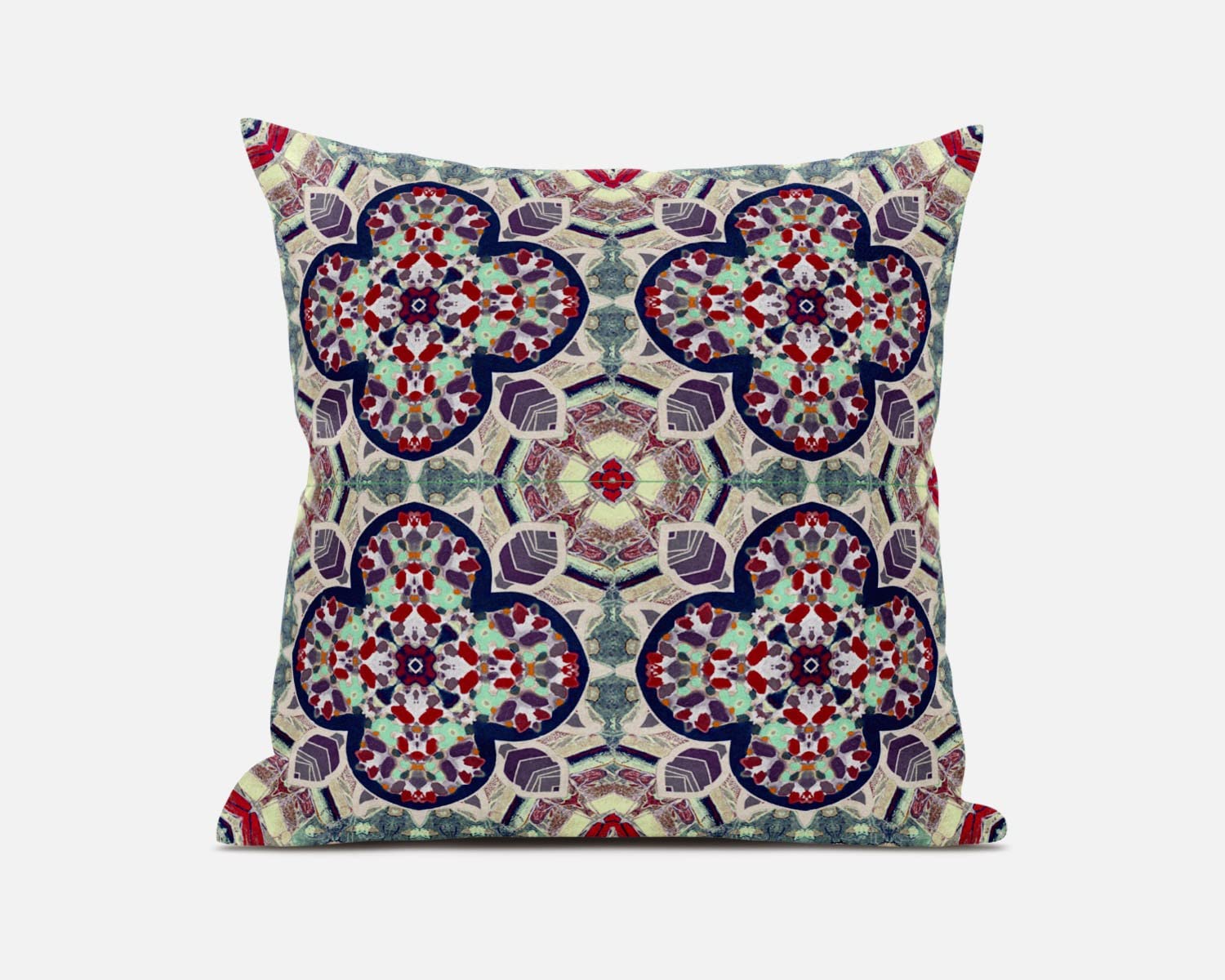 HomeRoots Maroon Green Mauve Blue Cloverleaf Boho Suede Throw Pillow