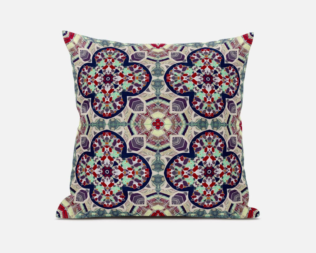 HomeRoots Maroon Green 20â€ Mauve Blue Cloverleaf Boho Zippered Suede Throw Pillow