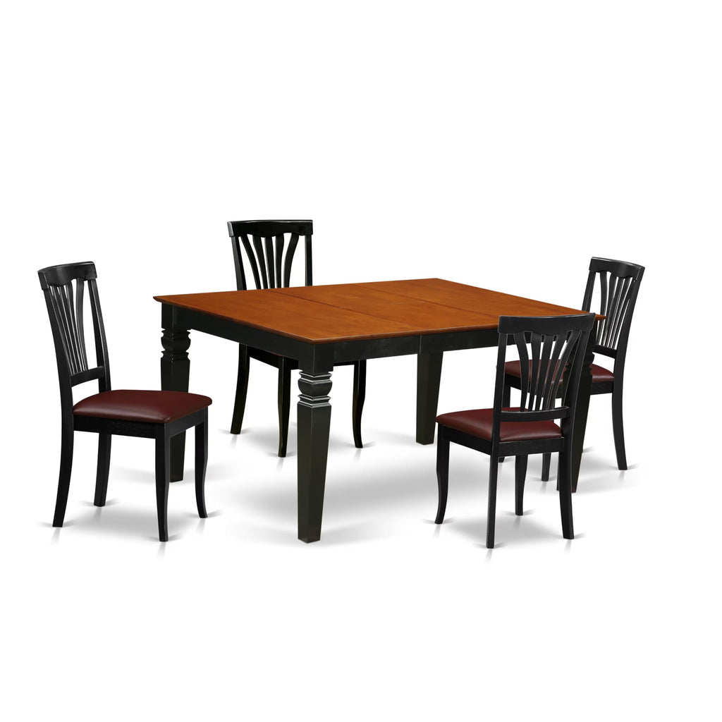 East West Furniture WEAV5-BCH-LC 5 Piece Dinette Set Includes a Rectangle Dining Room Table with Butterfly Leaf and 4 Faux Leather Upholstered Dining Chairs, 42x60 Inch, Black & Cherry