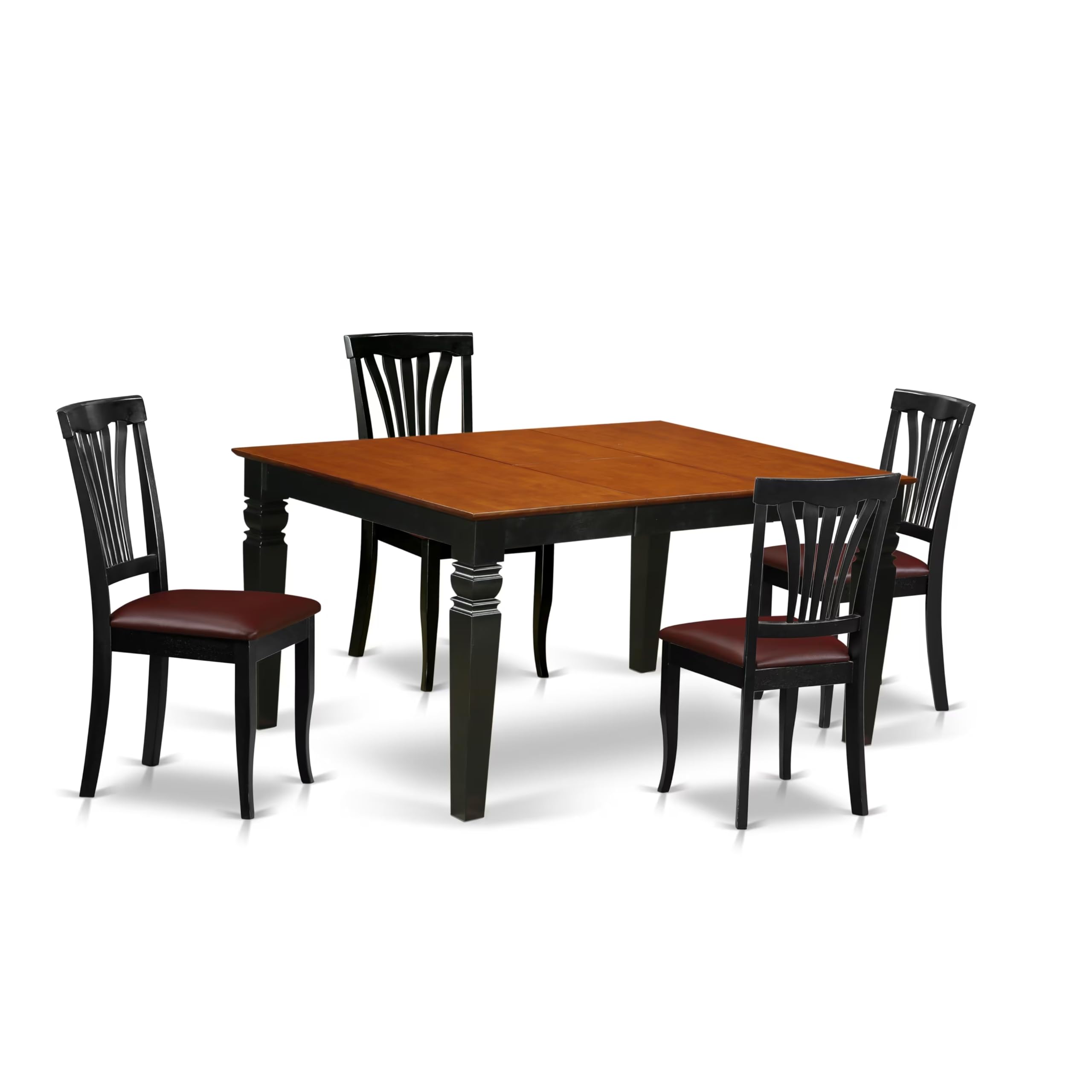 East West Furniture WEAV5-BCH-LC 5 Piece Dinette Set Includes a Rectangle Dining Room Table with Butterfly Leaf and 4 Faux Leather Upholstered Dining Chairs, 42x60 Inch, Black & Cherry