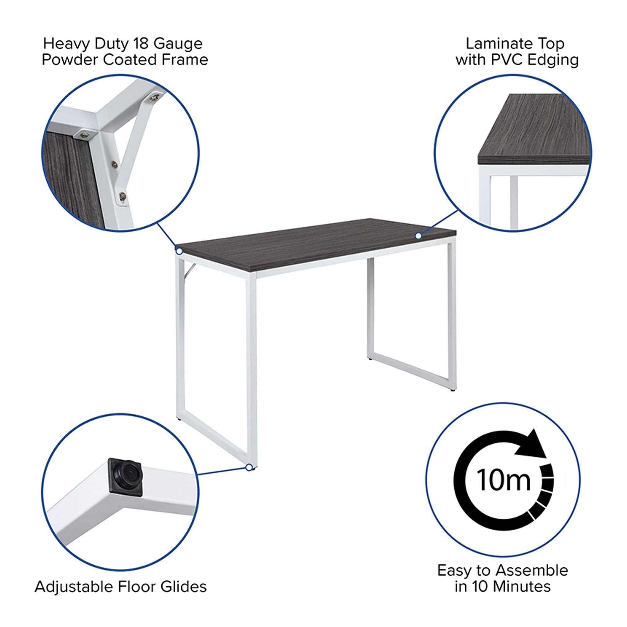 Flash Furniture Kimberly Tiverton Industrial Modern Desk-Rustic Gray/White Commercial Grade Computer Desk-47&quot; Sturdy Home Office Desk-Writing Desk