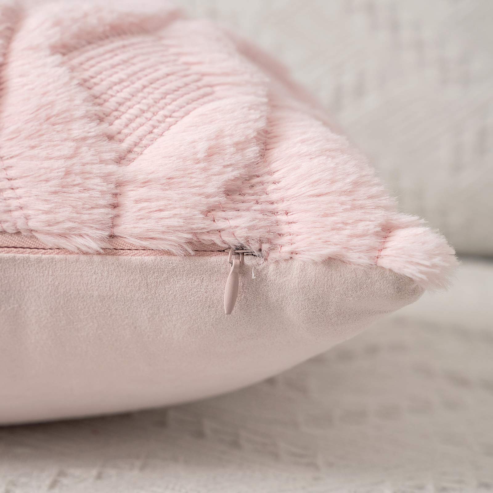 Miulee Light Pink Throw Pillow Covers 16X16, Set Of 2 Decorative Farmhouse Boho Pillow Cases Shells Soft Plush Wool Pillowcases For Couch Bedroom Living Room Sofa