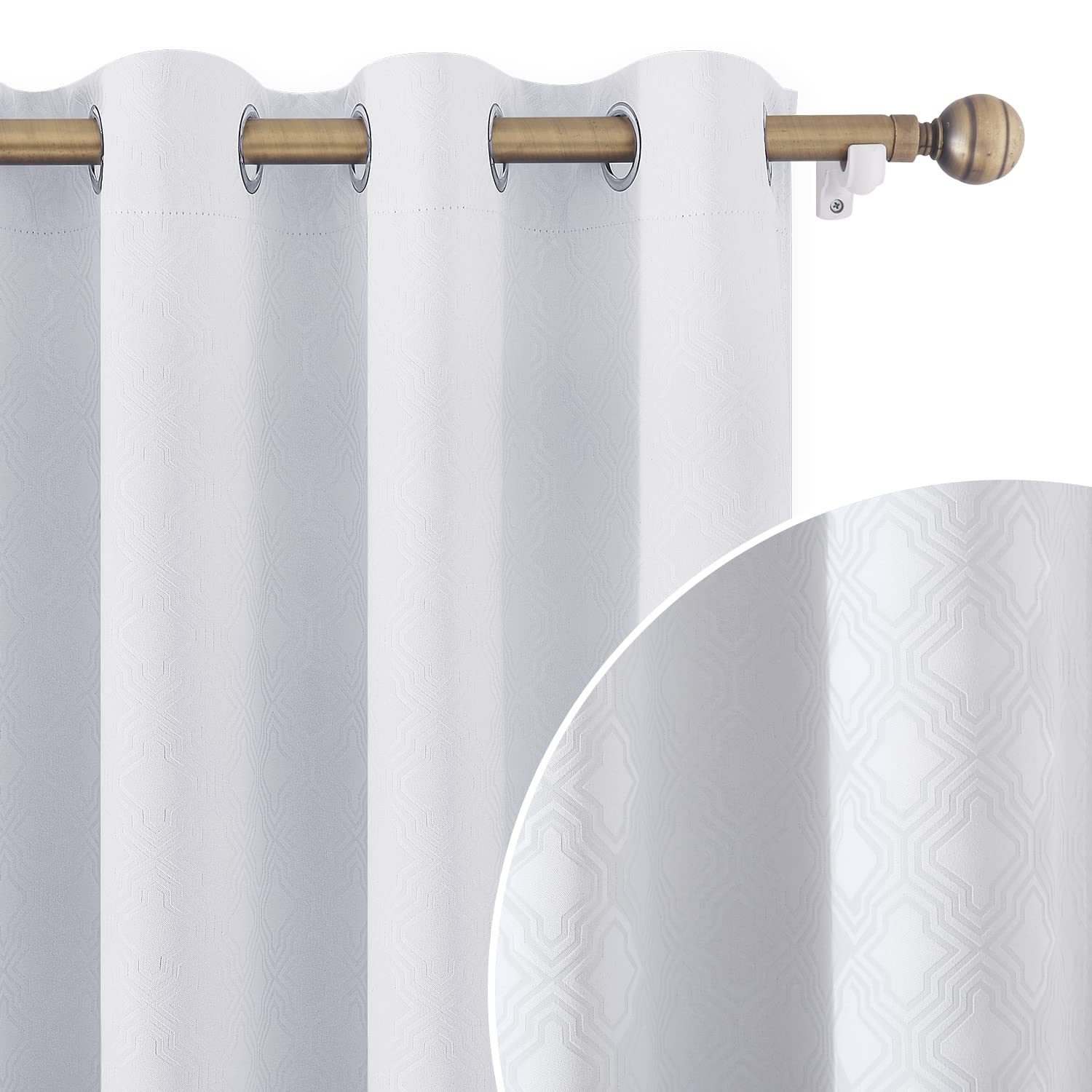 Homeideas Greyish White Blackout Curtains 52 X 96 Inch Geometric Moroccan Lattice Embossed Geo Trellis Curtain Room Darkening Be