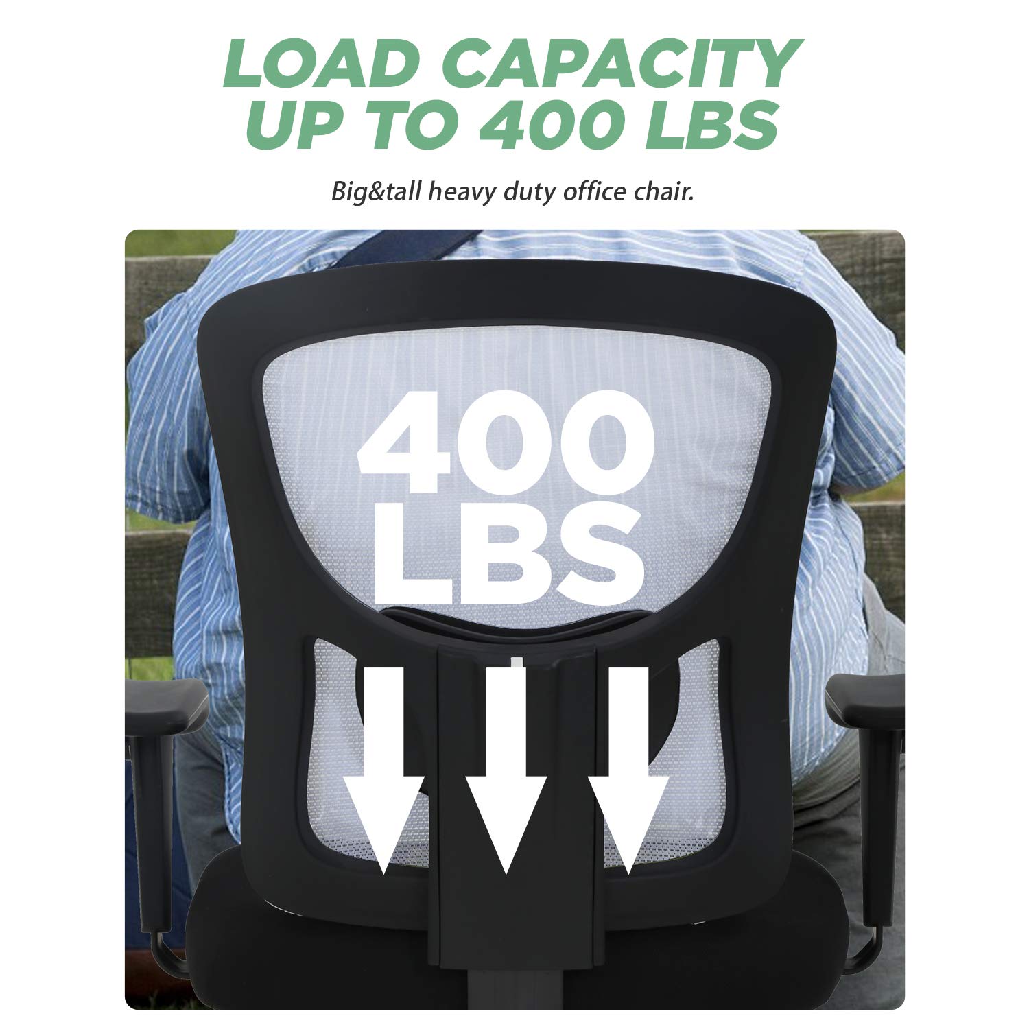 Big And Tall Office Chair 400Lbs Desk Chair Mesh Computer Chair With Lumbar Support Wide Seat Adjust Arms Rolling Swivel High Back Task Executive Ergonomic Chair For Home Office