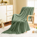 Vessia Flannel Fleece Twin Size Blanket For Bed,Couch,Sofa(60X80Inch), 300Gsm Microfiber Sage Green Striped Bed Blanket For Adul
