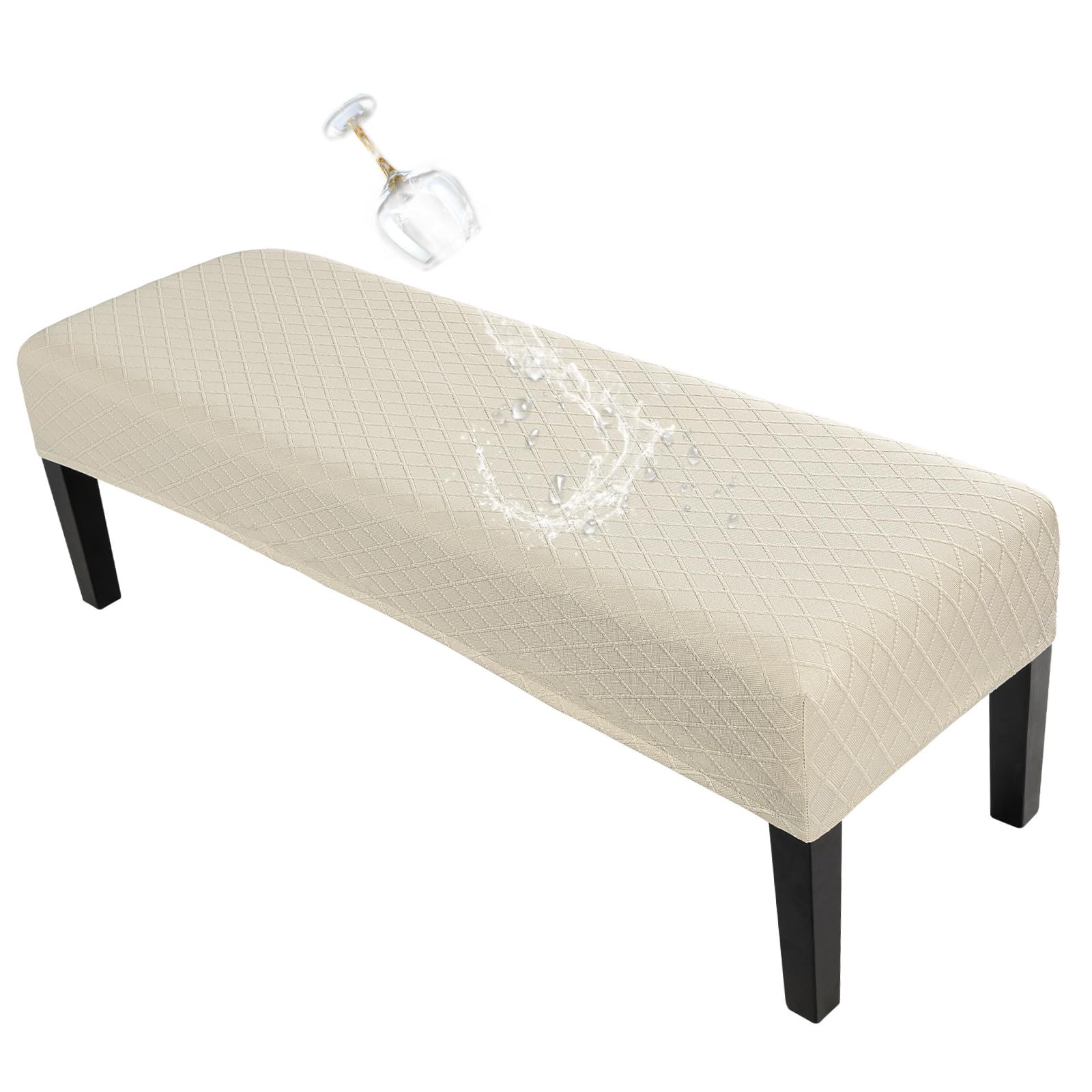 Searchi Waterproof Dining Bench Cover, Stretch Washable Bench Covers Slipcover, Rectangle Benches Seat Covers For Dining Room Living Room Kitchen(Beige)