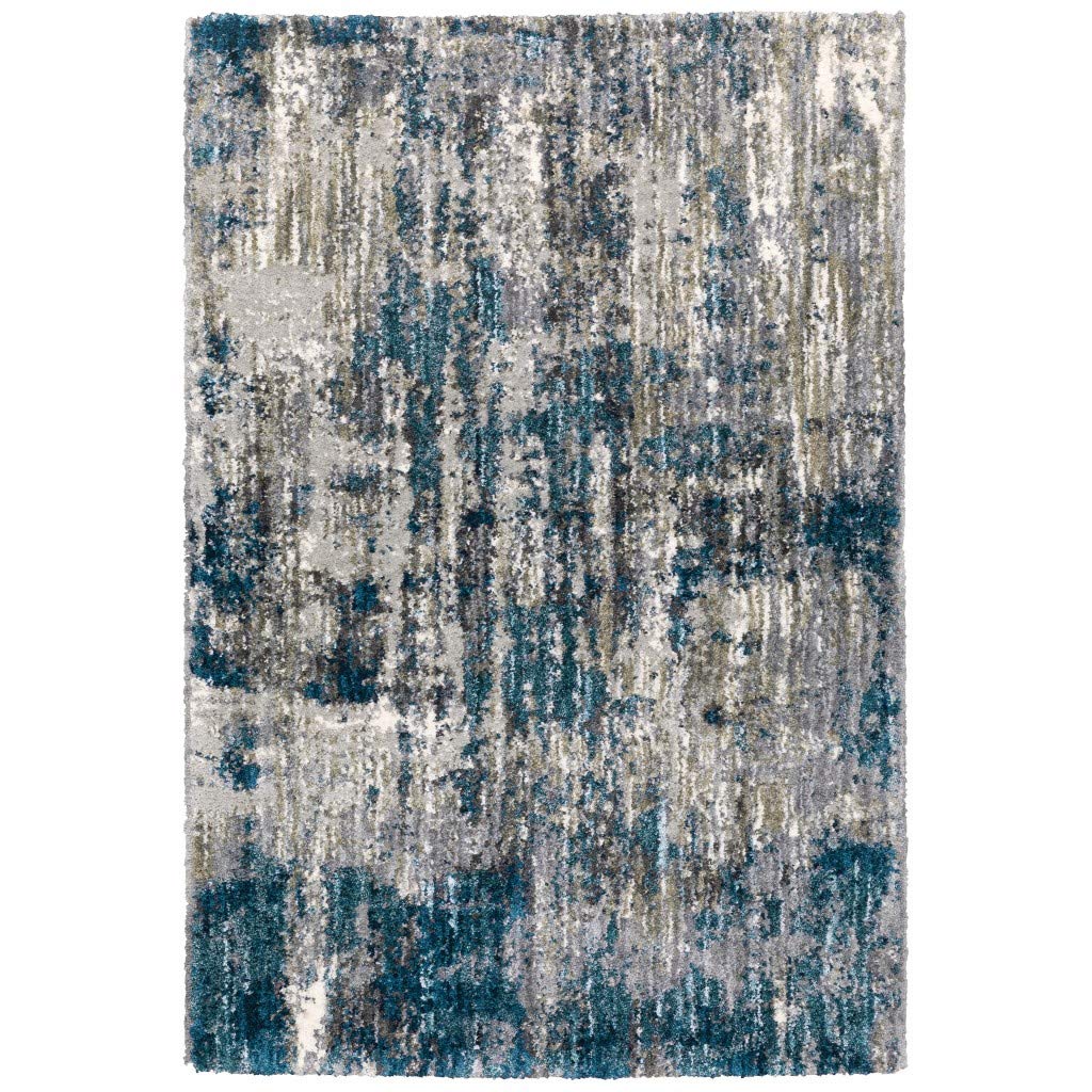 HomeRoots Polyester 5'x8' Grey and Blue Grey Skies Area Rug