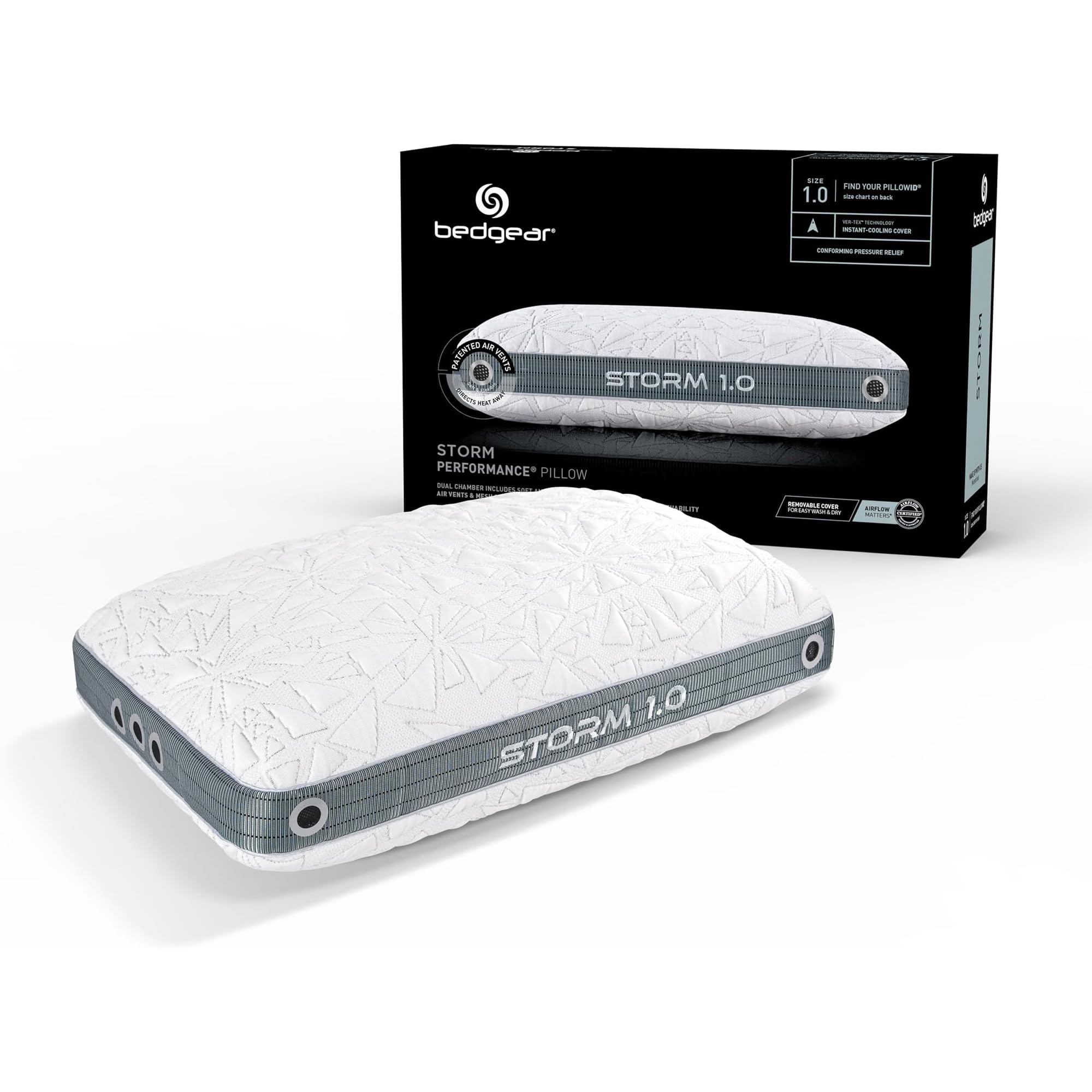 Bedgear Storm Performance Pillow - 1.0 - Cooling Bed Pillow for Hot Sleepers - Medium Firmness Pillow for All Sleep Positions, W
