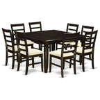 East West Furniture PARF9-CAP-C 9 Piece Dining Table Set Includes a Square Dining Room Table with Butterfly Leaf and 8 Linen Fabric Upholstered Chairs, 54x54 Inch, Cappuccino