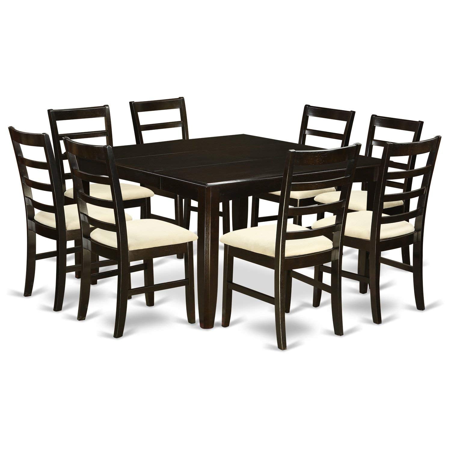 East West Furniture PARF9-CAP-C 9 Piece Dining Table Set Includes a Square Dining Room Table with Butterfly Leaf and 8 Linen Fabric Upholstered Chairs, 54x54 Inch, Cappuccino