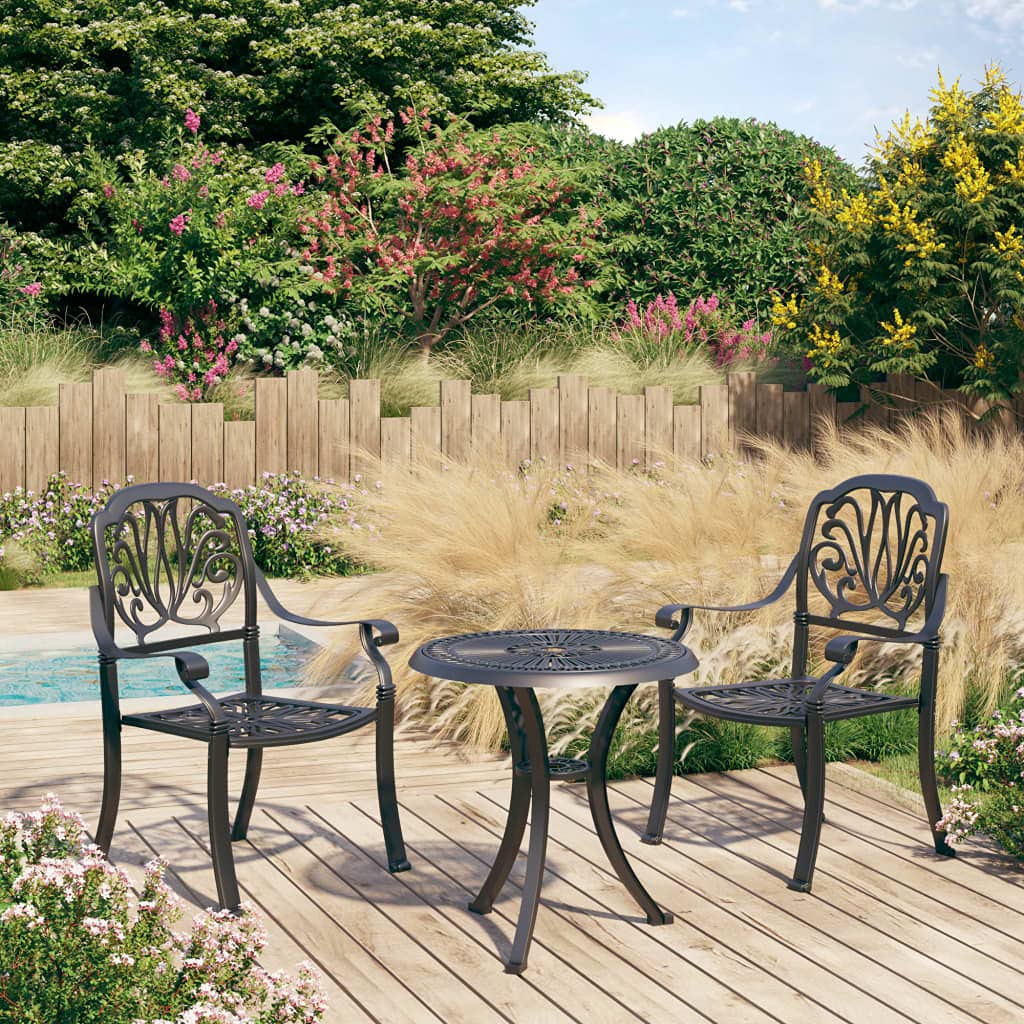 vidaXL Bistro Set 3 Piece, Table and Chair for Balcony, Bistro Table for Yard Park, Outdoor Furniture, Industrial Style, Cast Aluminum Black