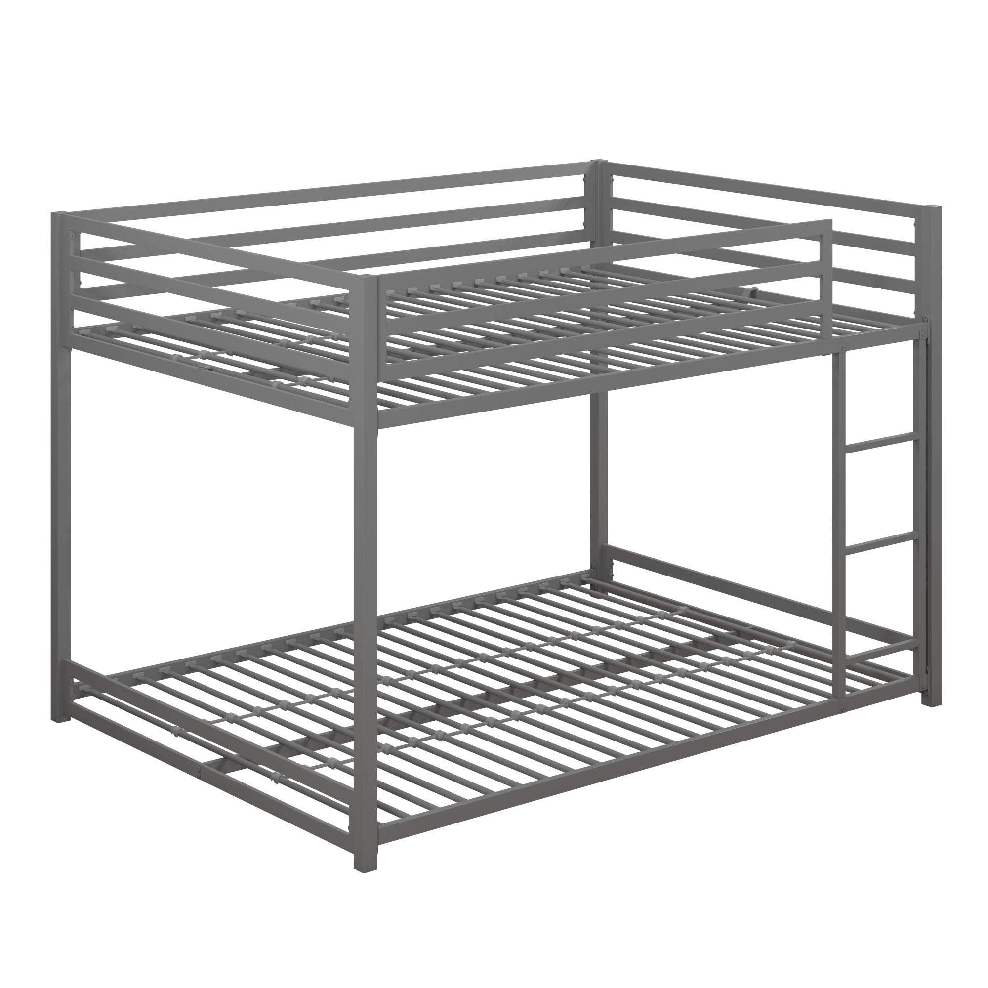 Dhp Miles Low Metal Bunk Bed Frame For Kids, With Built-In Ladder, High Guardrail And Metal Slats, Floor Bed Bottom Bunk, No Boxspring Required, For Small Spaces, Full-Over-Full, Silver