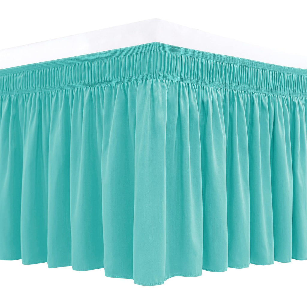 Biscaynebay Wrap Around Bed Skirts For Full & Full Xl Beds With 15' Drop, Aqua Adjustable Elastic Dust Ruffles Easy Fit Wrinkle