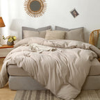 Moomee Bedding Duvet Cover Set 100% Washed Cotton Linen Like Textured Breathable Durable Soft Comfy (Taupe, Twin)