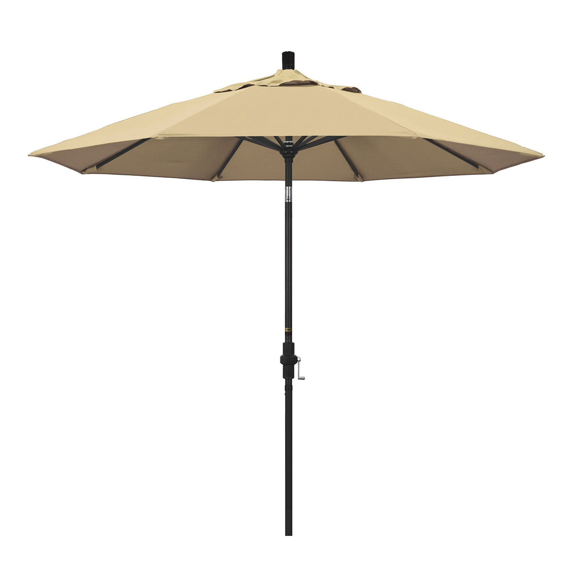 California Umbrella 9' Round Aluminum Market Umbrella, Crank Lift, Collar Tilt, Black Pole, Pacifica Beige