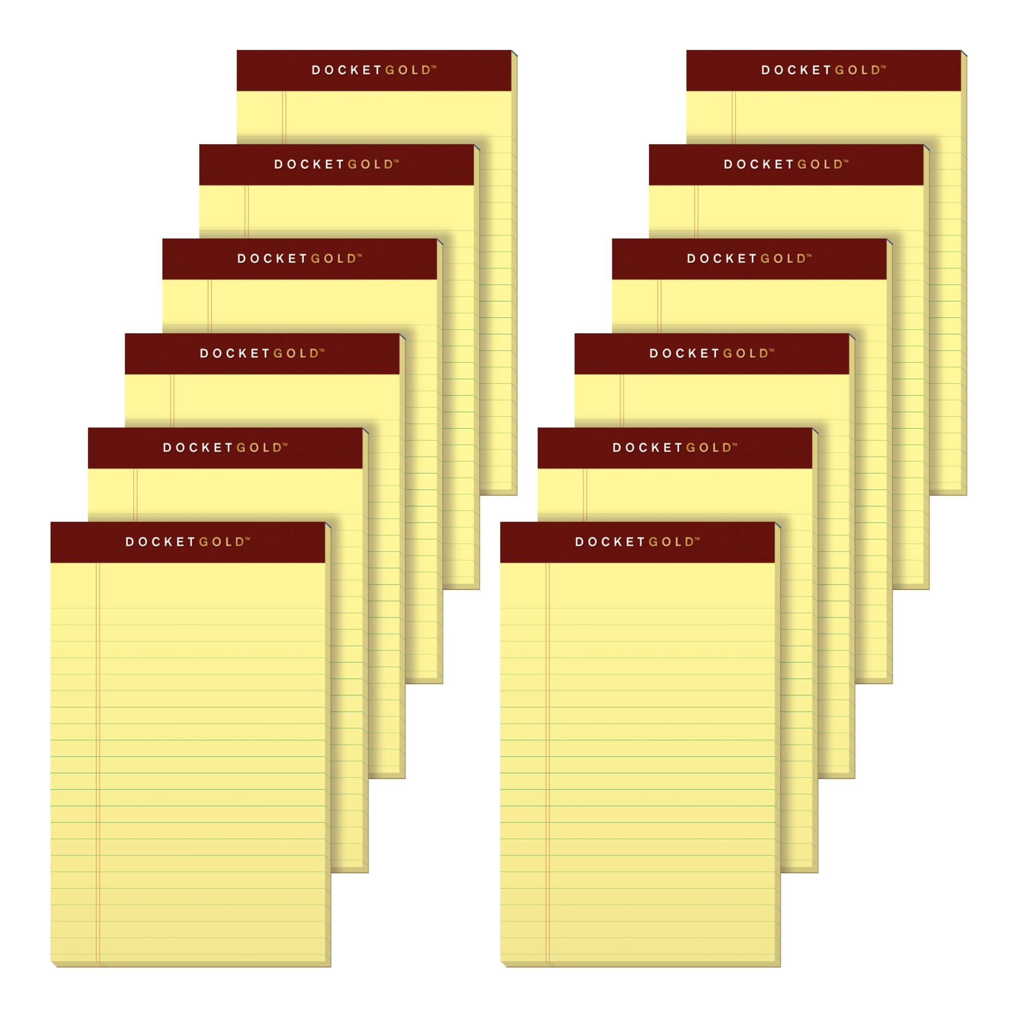 Tops Docket Gold Writing Pads, 5' X 8', Jr. Legal Rule, Canary Paper, 50 Sheets, 12 Pack (63900)