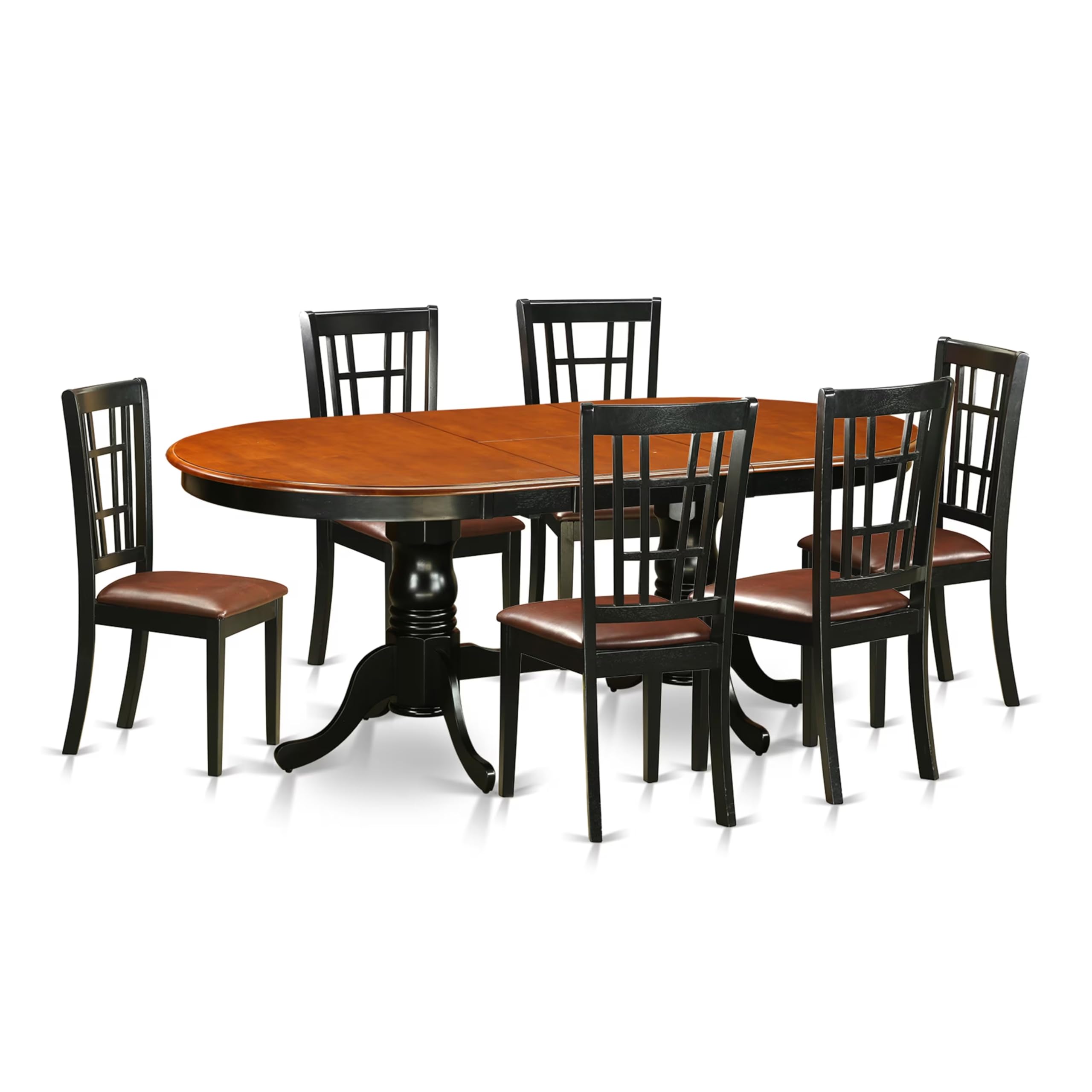 East West Furniture PLNI7-BCH-LC 7 Piece Modern Dining Table Set Consist of an Oval Wooden Table with Butterfly Leaf and 6 Faux Leather Dining Room Chairs, 42x78 Inch, Black & Cherry