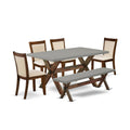 East West Furniture X796Mzn32-6 6 Piece Dining Set Contains A Rectangle Dining Room Table With X-Legs And 4 Light Beige Linen Fabric Parson Chairs With A Bench, 36X60 Inch, Multi-Color