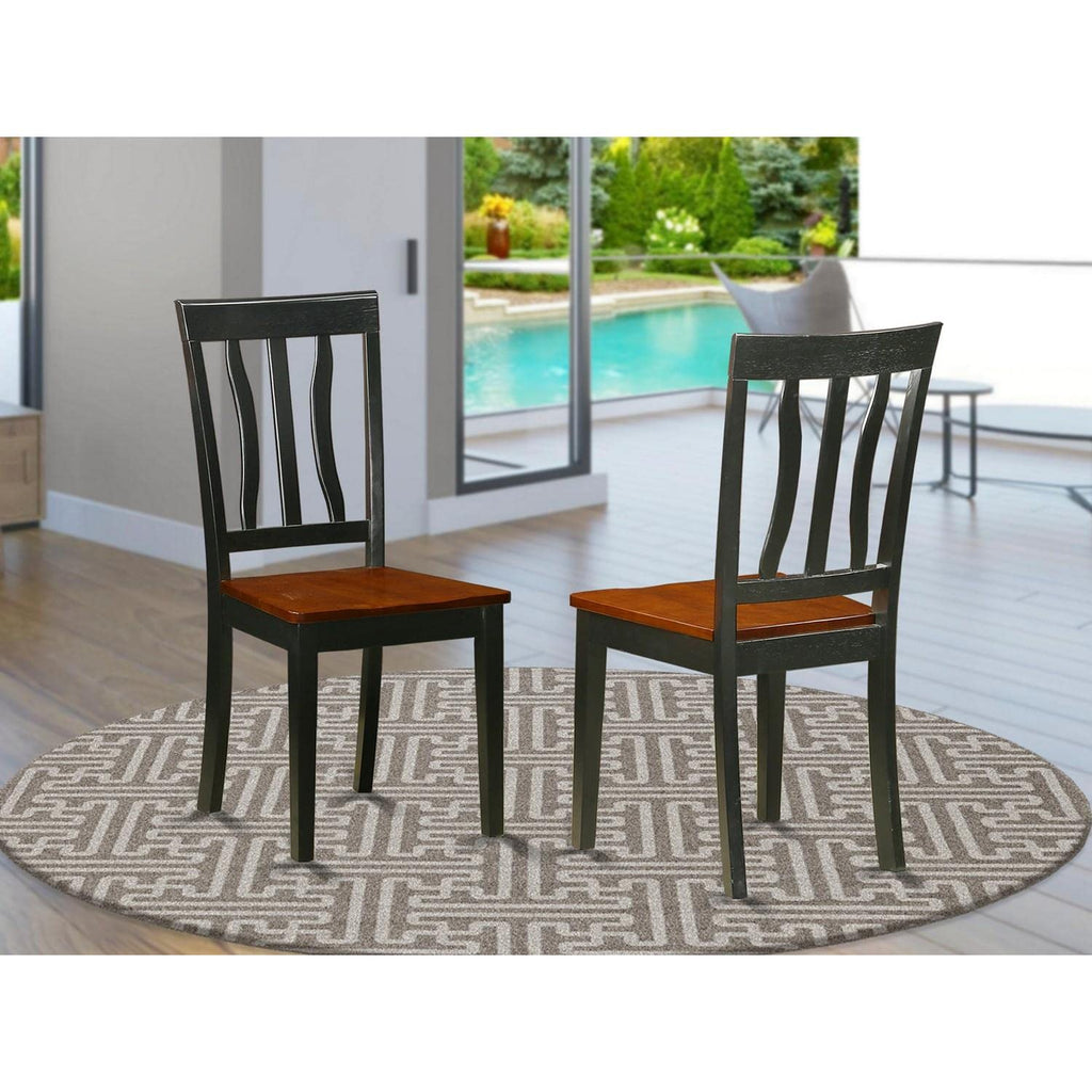 East West Furniture ANC-BLK-W Antique Kitchen Dining Chairs - Slat Back Wooden Seat Chairs, Set of 2, Black & Cherry