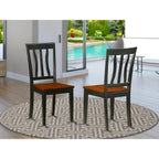 East West Furniture ANC-BLK-W Antique Kitchen Dining Chairs - Slat Back Wooden Seat Chairs, Set of 2, Black & Cherry