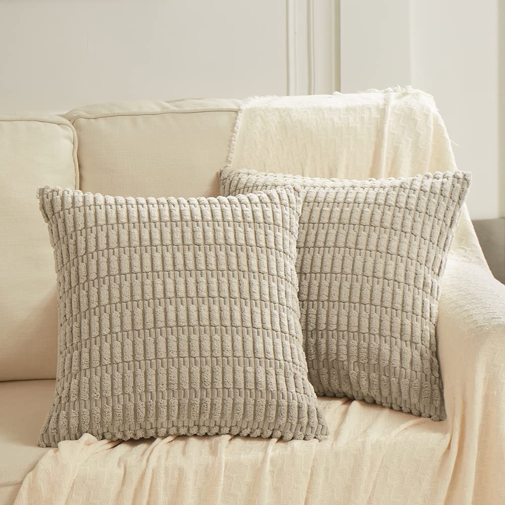Fancy Homi 2 Packs Taupe Decorative Throw Pillow Covers 22X22 Inch For Living Room Couch Bed Sofa, Rustic Farmhouse Boho Home De