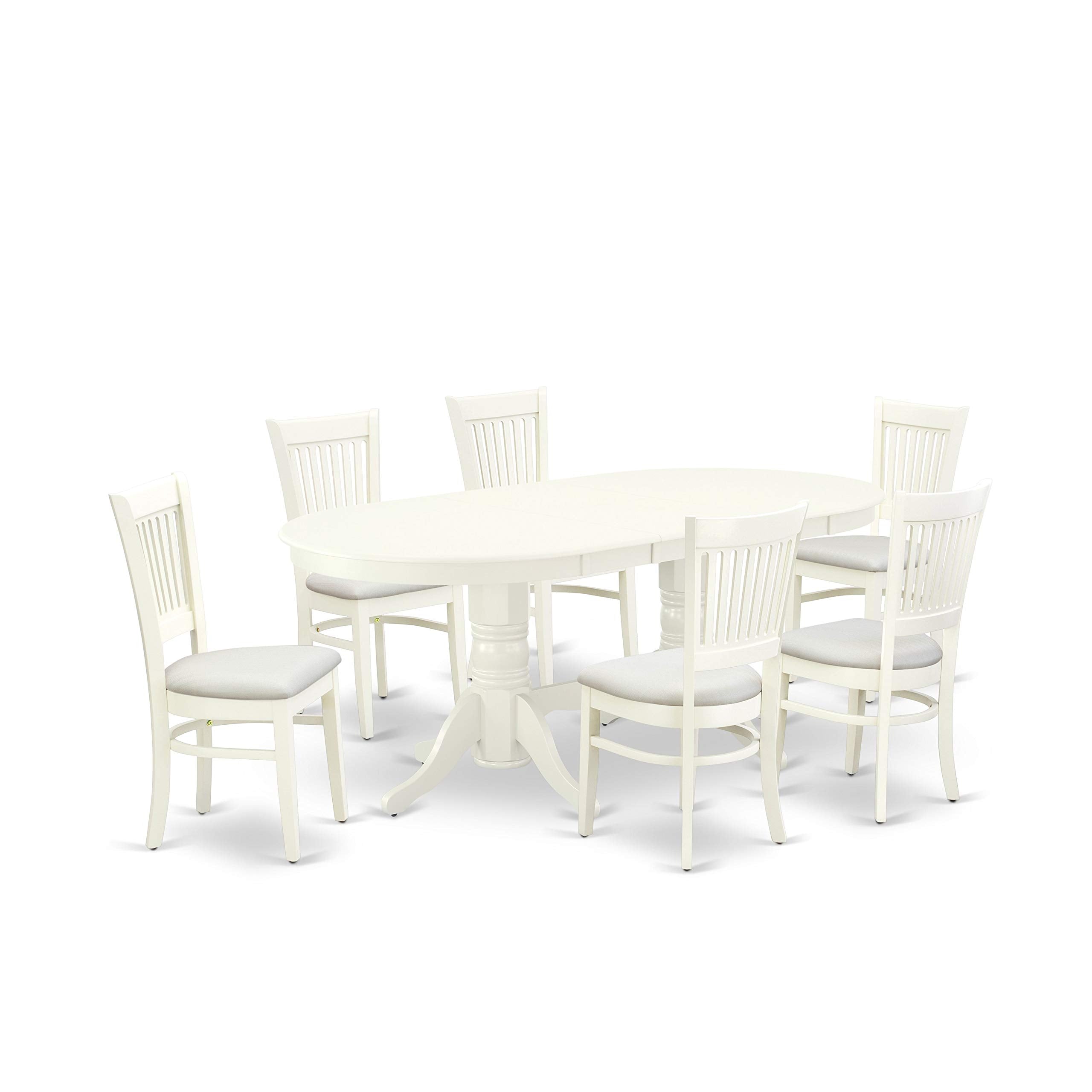 East West Furniture Vancouver 7 Piece Modern Set Consist Of An Oval Wooden Table With Butterfly Leaf And 6 Fabric Upholstered Dining Chairs, 40X76 Inch, Linen White