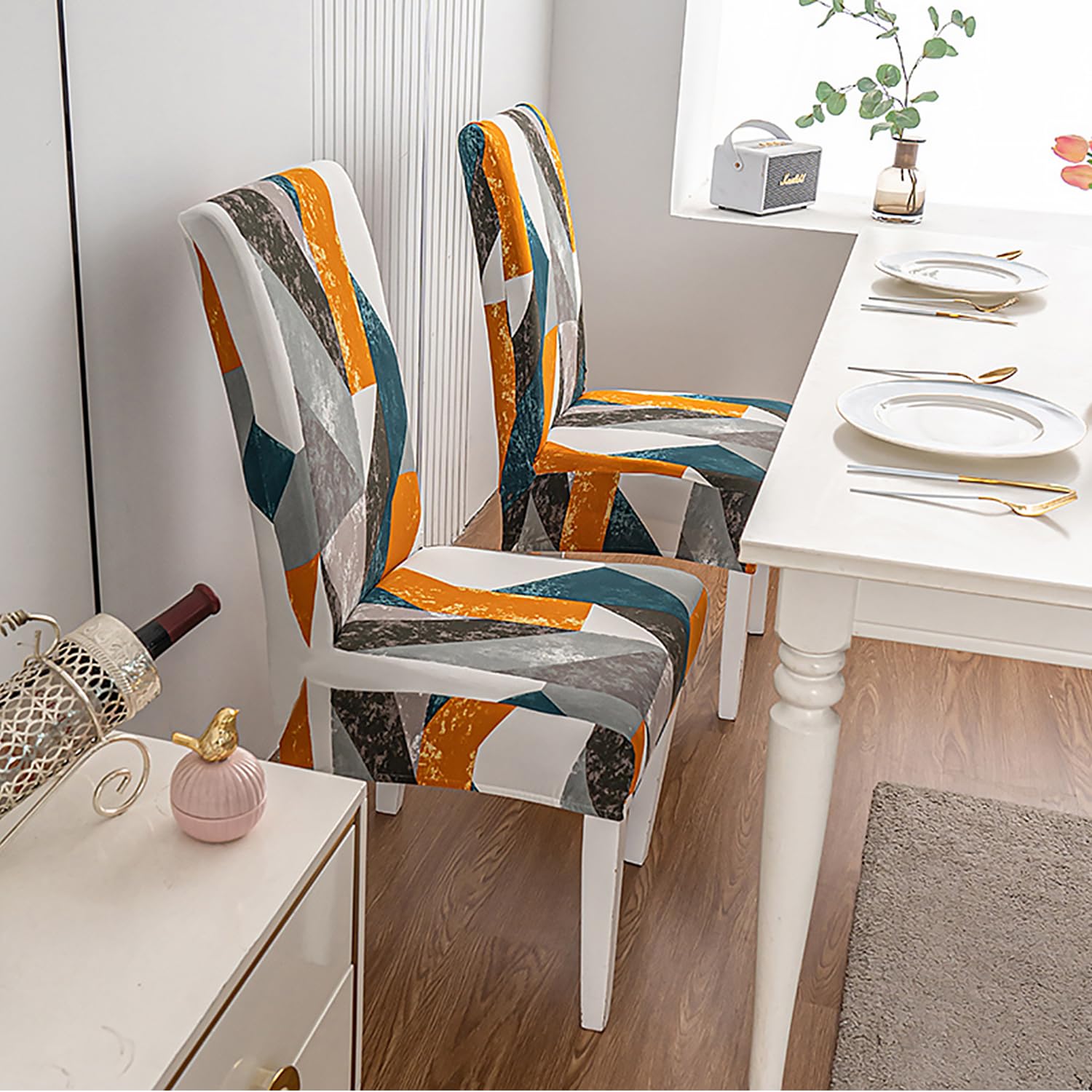 Hzdhclh Chair Covers For Dining Room Set Of 4,Stretch Spandex Geometric Parsons Chair Slipcover 4 Pack,Washable Anti-Dust Chair