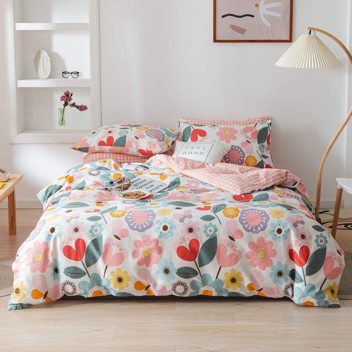 Floral Botanical Duvet Cover Queen, 100% Cotton 3 Pcs Queen Botanical Bedding Set For Girls, Reversible Floral Themed Blossom Fr