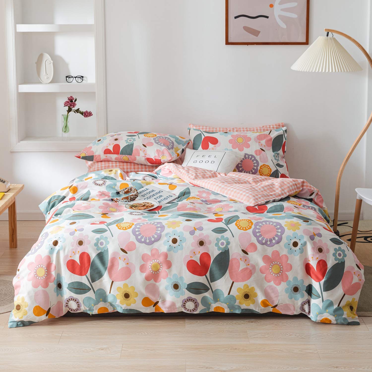 Floral Botanical Duvet Cover Queen, 100% Cotton 3 Pcs Queen Botanical Bedding Set For Girls, Reversible Floral Themed Blossom Fr