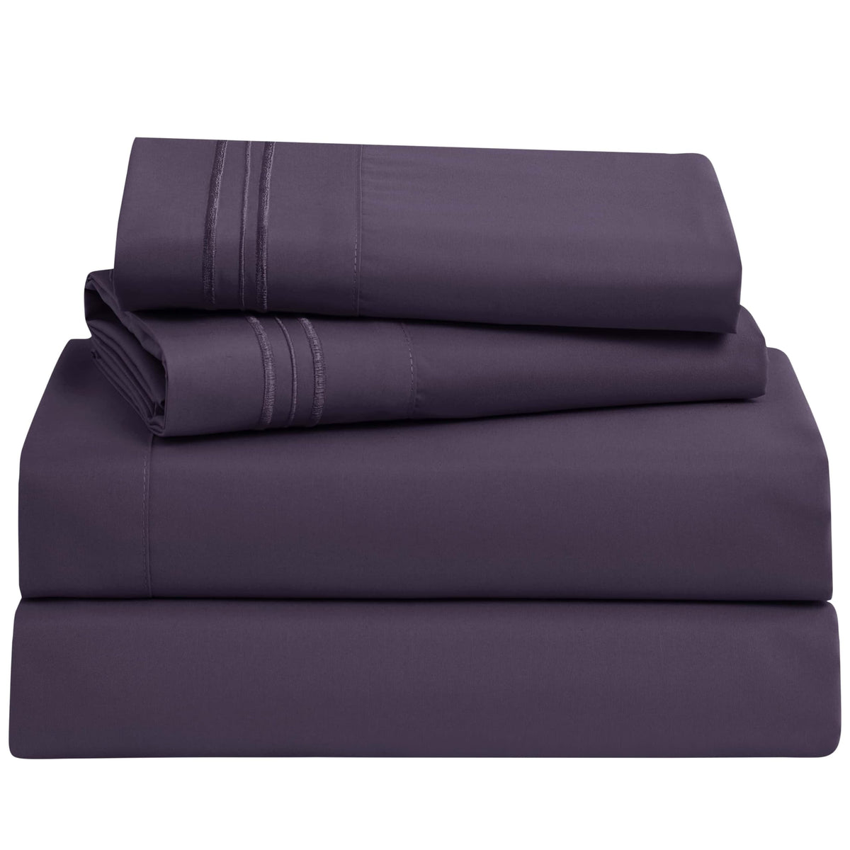 Clara Clark Bed Sheets, Premier 1800 Series 4 Piece Bed Sheet Set, Deep Pocket, Wrinkle, Fade, Stain Resistant, Luxury Soft Bedding Sheets & Pillowcases, Queen, Purple Eggplant