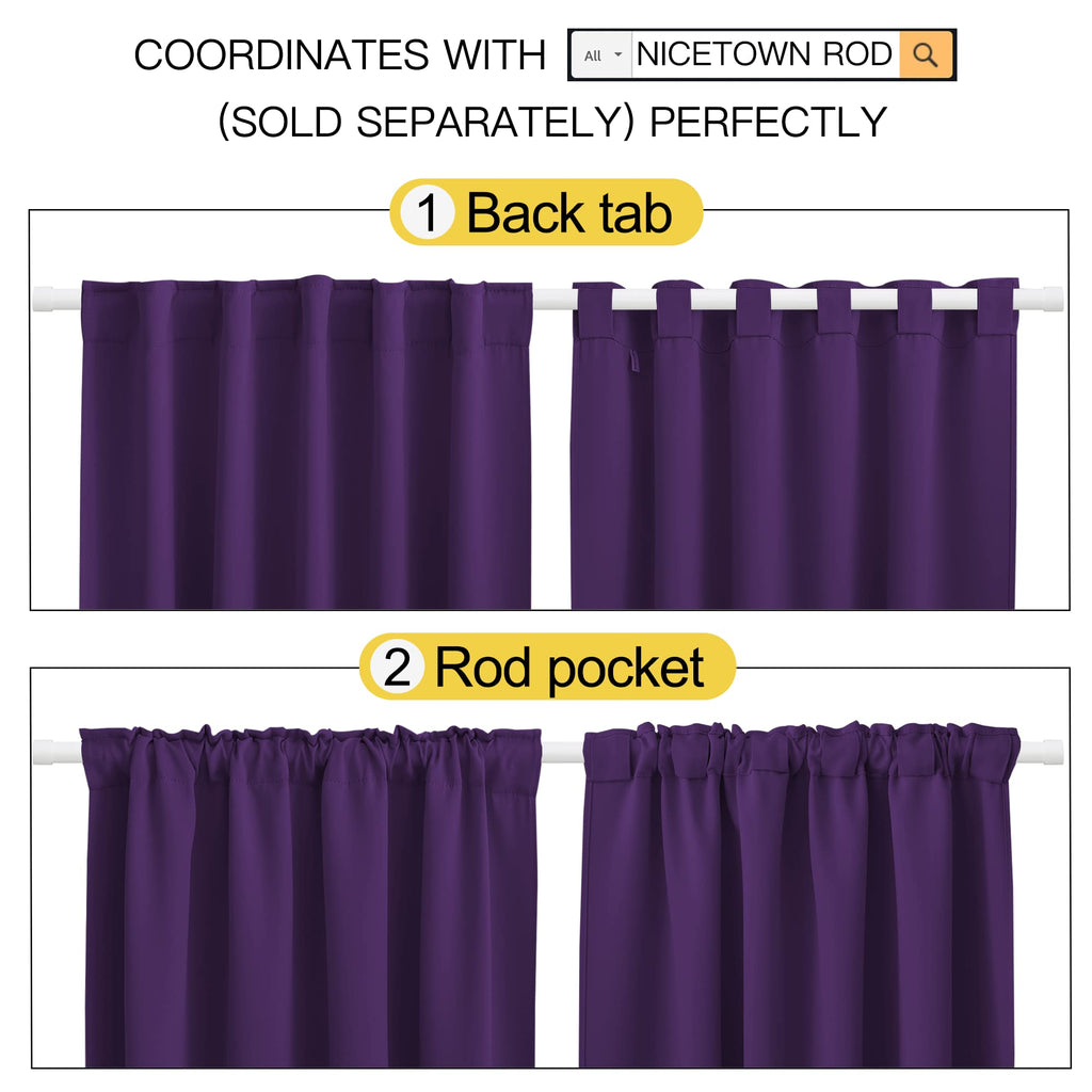Nicetown Bedroom Blackout Draperies And Window Treatment- (Dark Royal Purple Color) 52 Width X 95 Length, 2 Panels Set, Solid Blackout Curtain Panels
