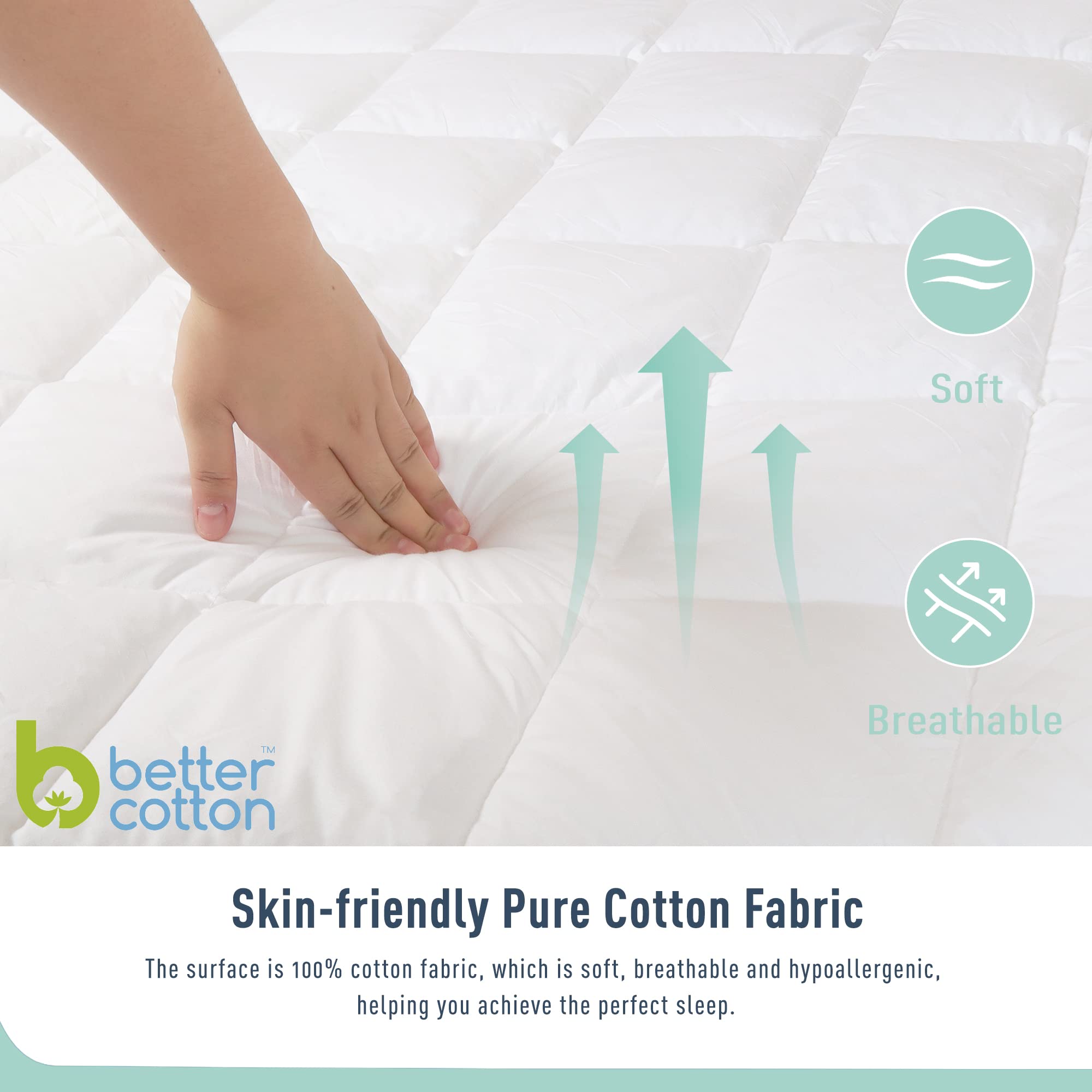 Homtec Full Mattress Pad Cotton Mattress Pad Cover Quilted Mattress Cover 18-22'' Deep Pocket Mattress Protector Full Size White