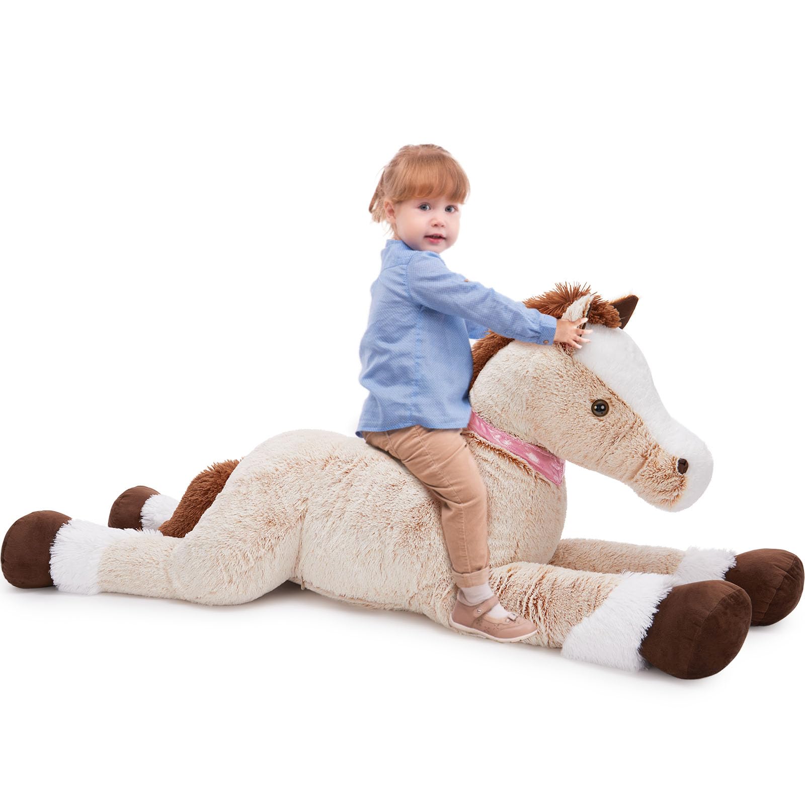 Tezituor 59 Inches Giant Horse Stuffed Animal, 5Ft Realistic Life-Size Stuffed Horse Horse Toy, Hugging Soft Horse Plush Pillow