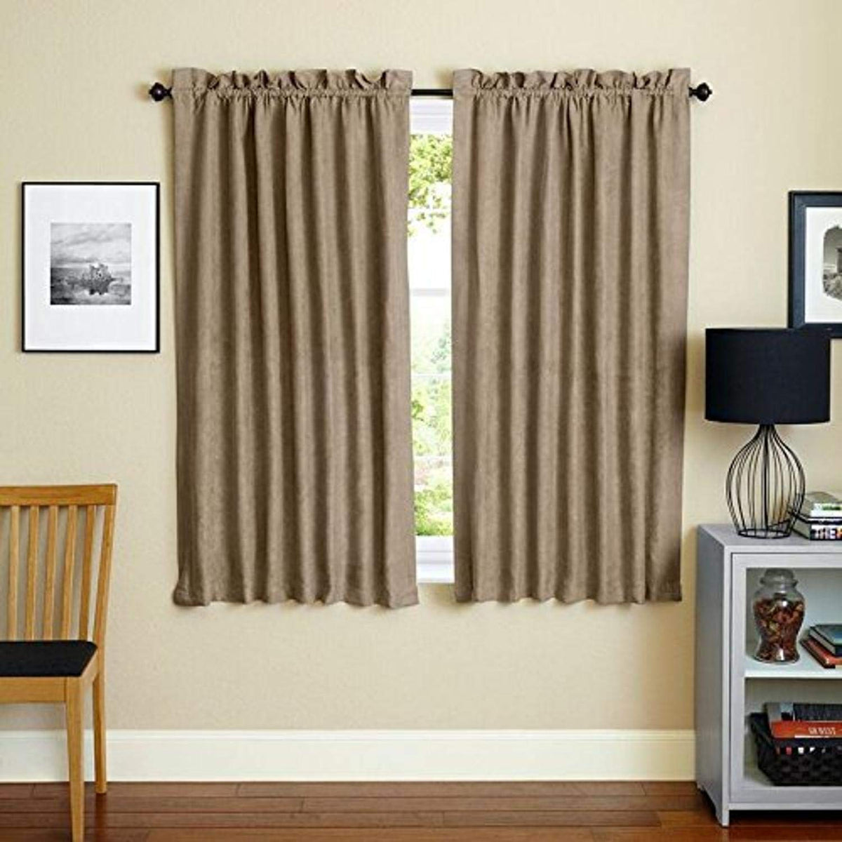 Blazing Needles Reversible Rod Pocket Room-Darkening Microsuede Curtain Panels, 63&quot; by 52&quot;, Java 2 Count