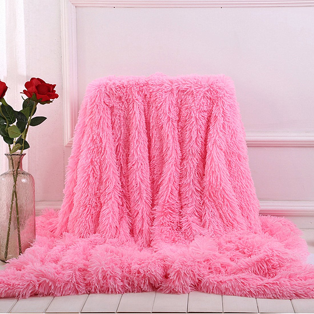 Plush Super Soft Blanket Bedding Sofa Cover Furry Fuzzy Fur Warm Throw Qulit Cozy Couch Blanket For Winter (51'X63', Pink)