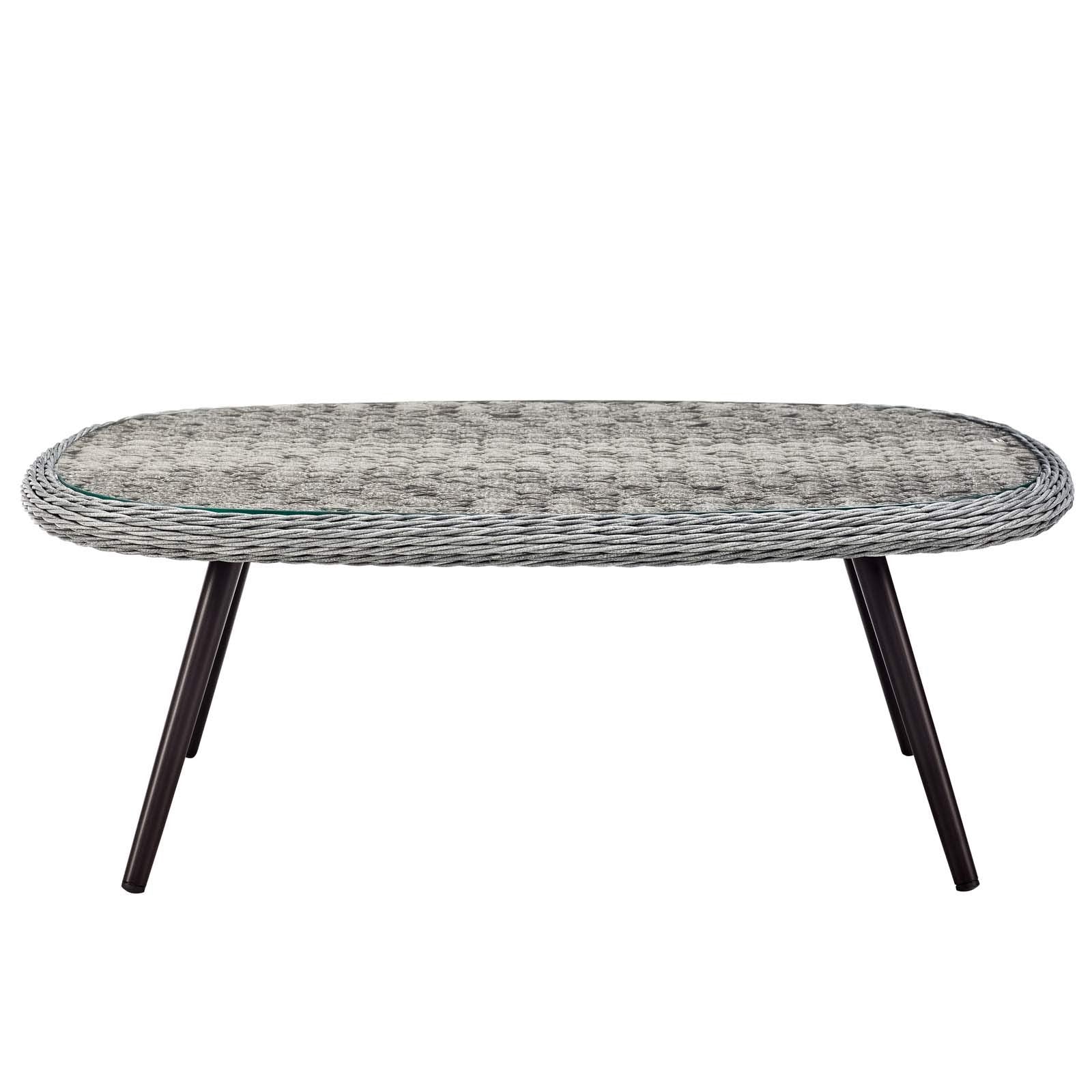 Modway Endeavor Wicker Rattan Aluminum Glass Outdoor Patio Coffee Table in Gray