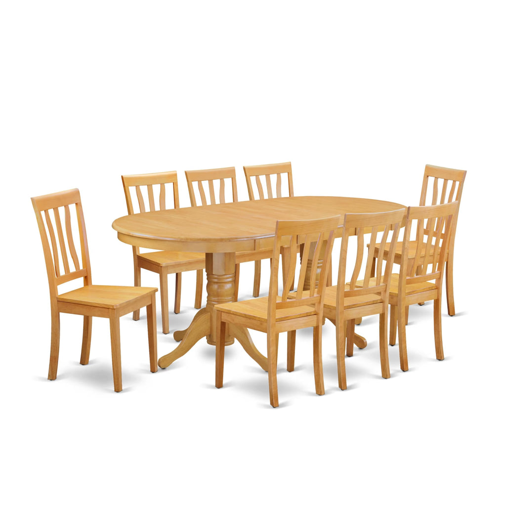 East West Furniture VAAN9-OAK-W 9 Piece Modern Dining Table Set Includes an Oval Wooden Table with Butterfly Leaf and 8 Dining Room Chairs, 40x76 Inch, Oak