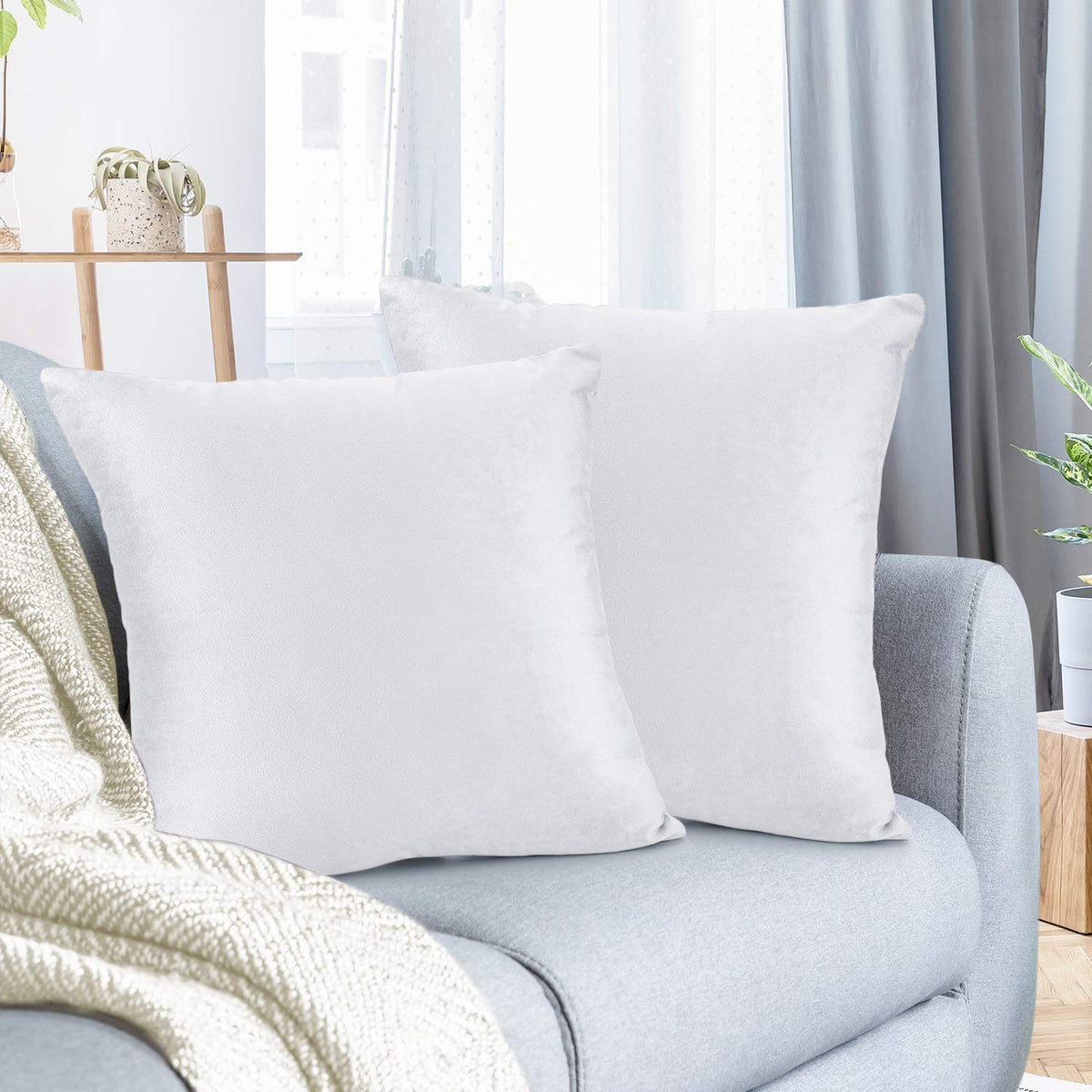 Nestl Throw Pillow Covers, Cozy Velvet Decorative White Pillow Covers 18 X 18 Inches, Soft Solid Couch Pillow Covers For Sofa, B