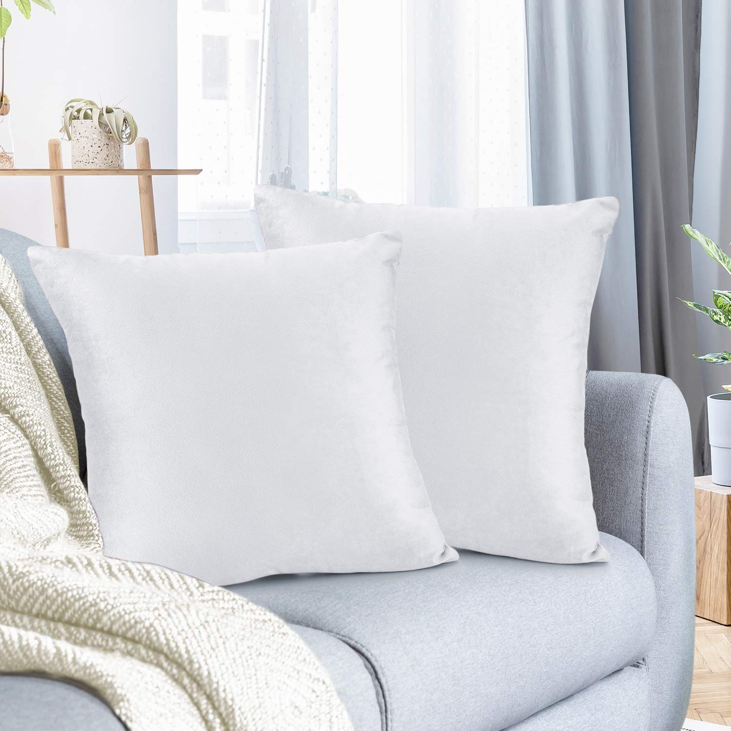 Nestl Throw Pillow Covers, Cozy Velvet Decorative White Pillow Covers 20 X 20 Inches, Soft Solid Couch Pillow Covers For Sofa, B