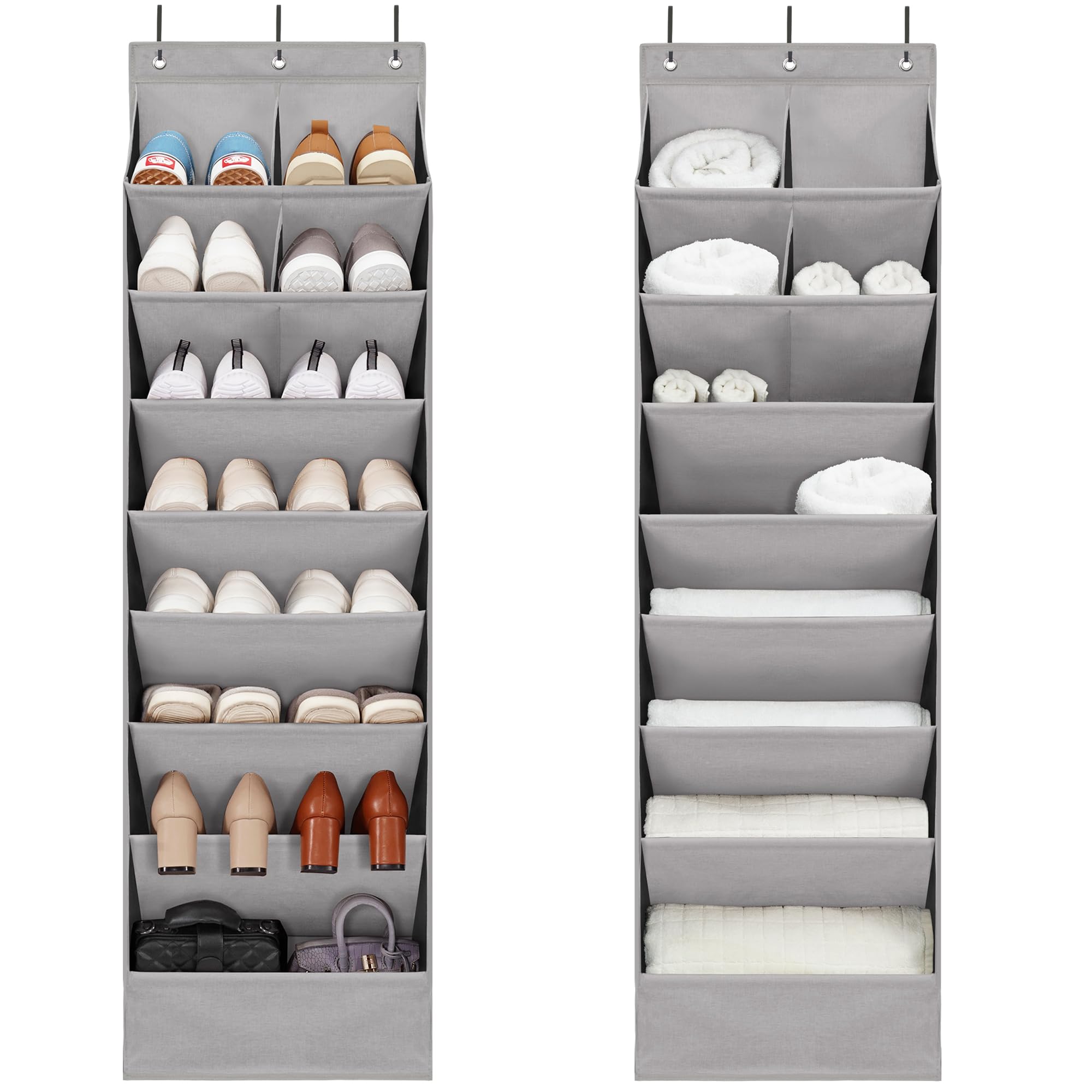 STORAGEIDEAS 2 Pack Shoe Organizer with 6 Extra Large Pockets and 4 Large Pocket, Over the Door Sturdy Closet Storage Rack, Hang