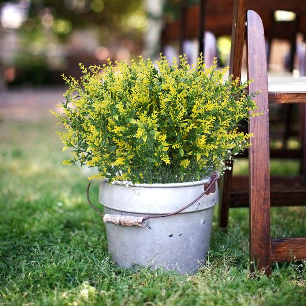 ArtBloom 16 Bundles Yellow Outdoor Artificial Lavender - UV Resistant Faux Plastic Greenery for Garden, Porch, Home Decor, Wedding